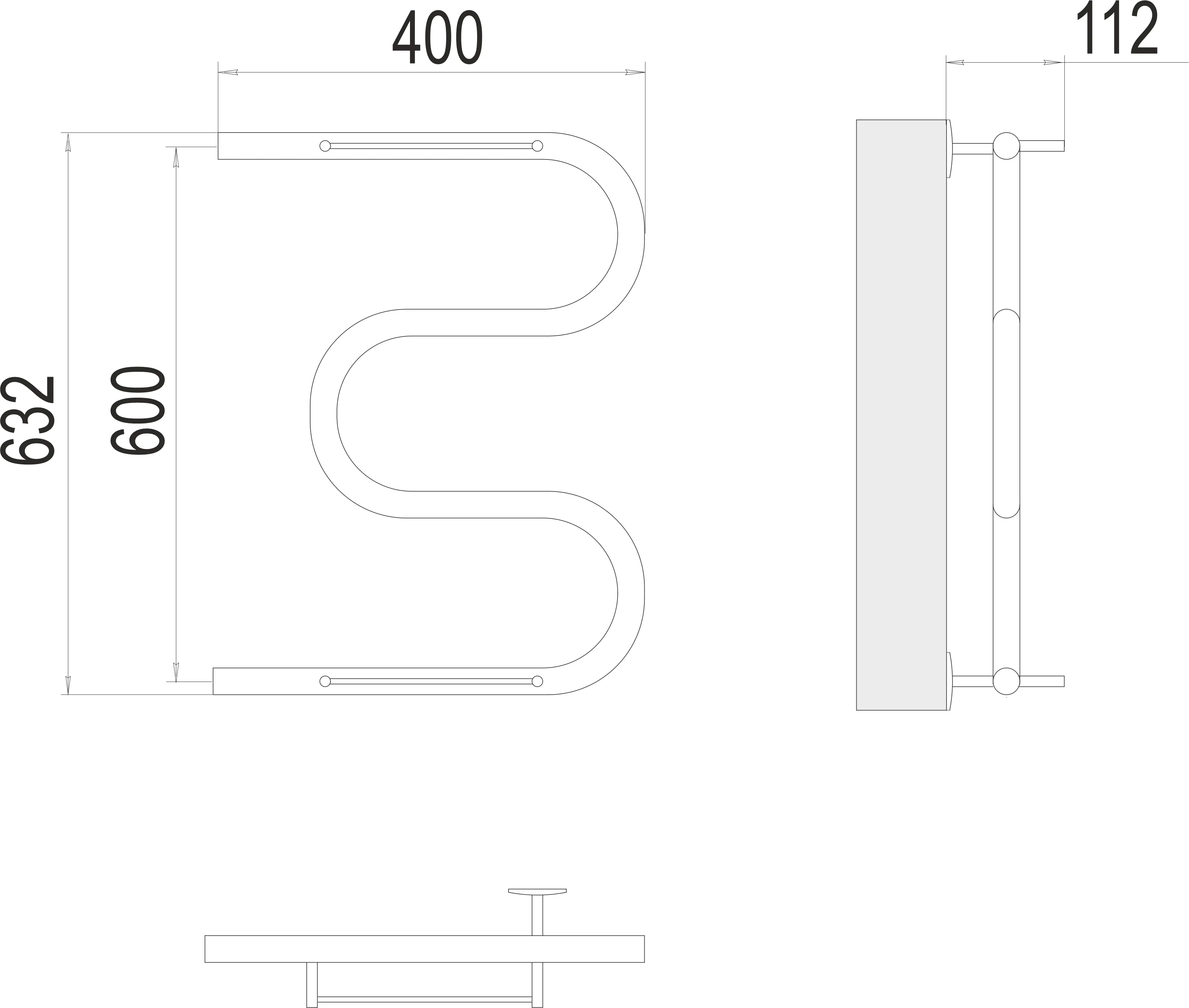 Полотенцесушитель TERMINUS М-обр с/п AISI 32х2 600х400