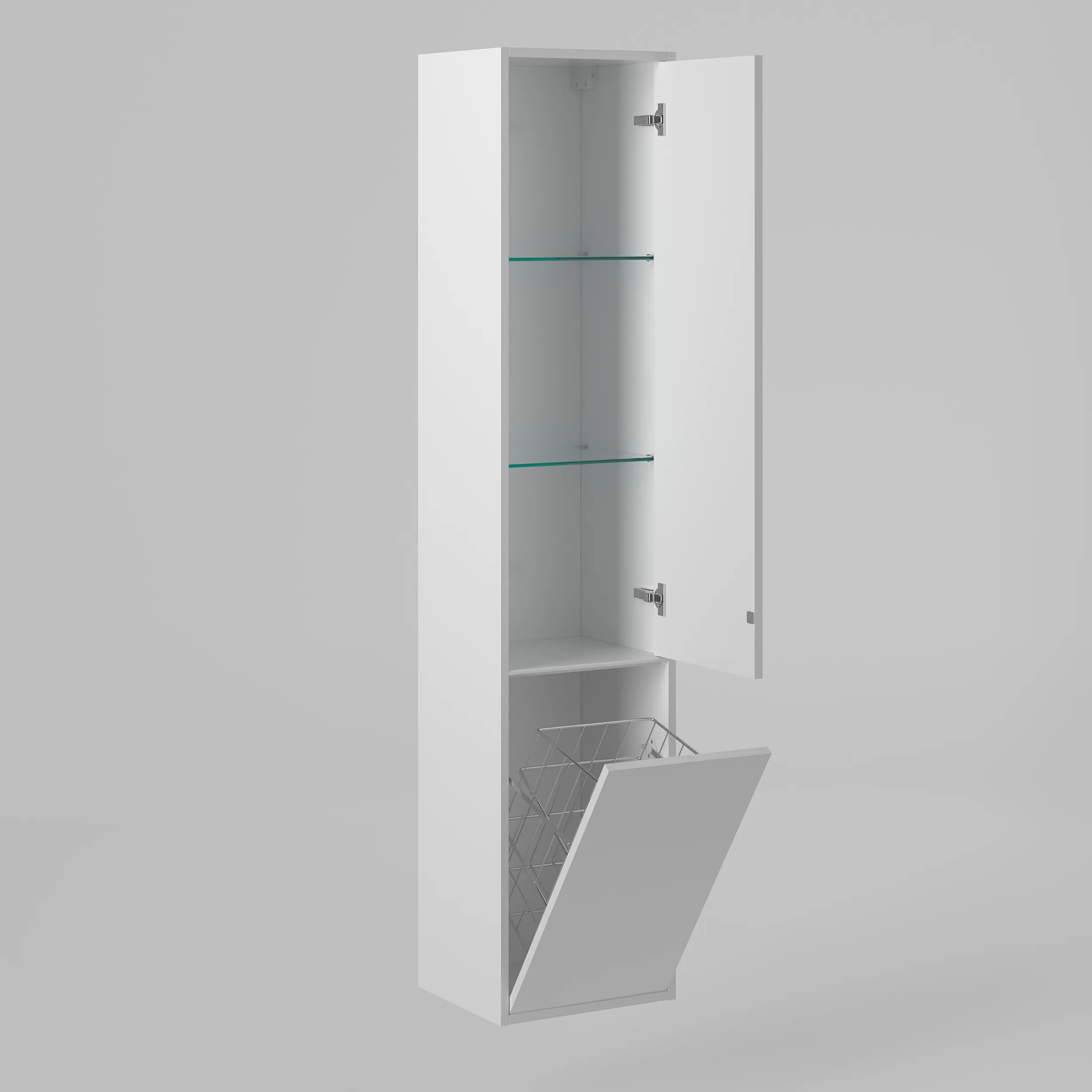 Пенал с корзиной для белья Briz 
Монца правый 35 см, белый глянец