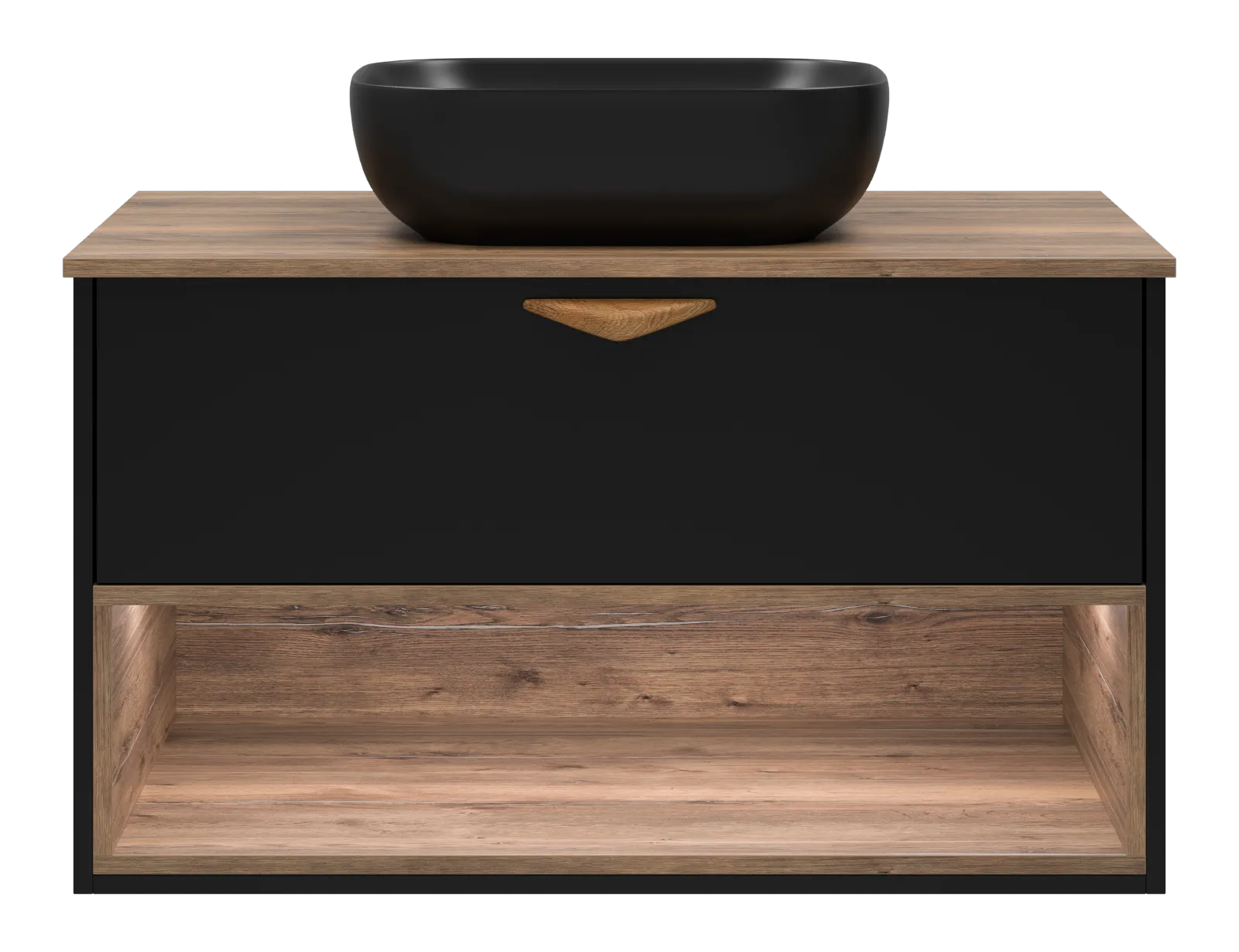 BERGEN - 90 Тумба подвесная 1 ящ. (ДСП (Дуб Гал/черн мат.эмаль) + раковина