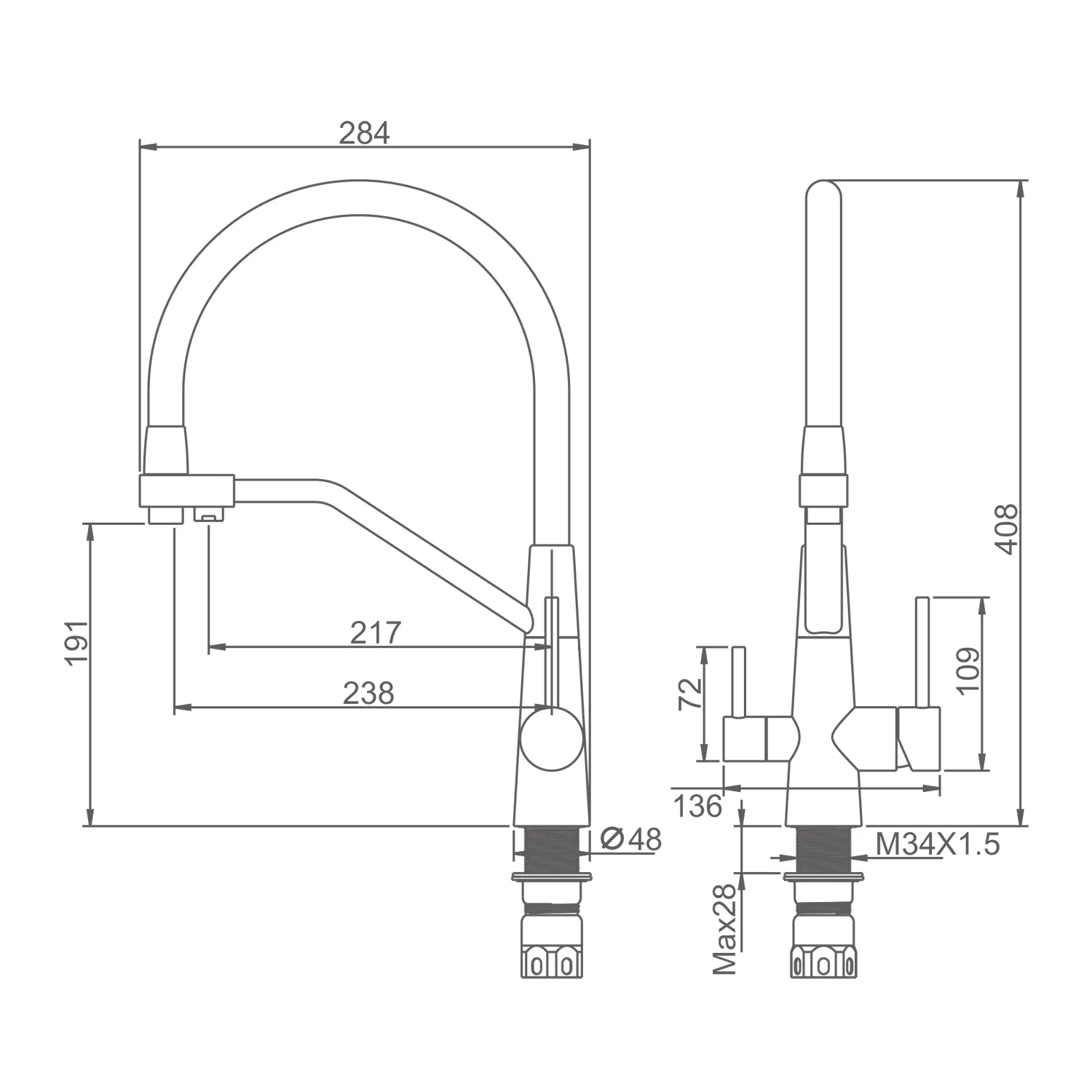 Смеситель Splenka для кухни с подключением к фильтру съёмный гибкий излив с держателем, серый S71.62.07
