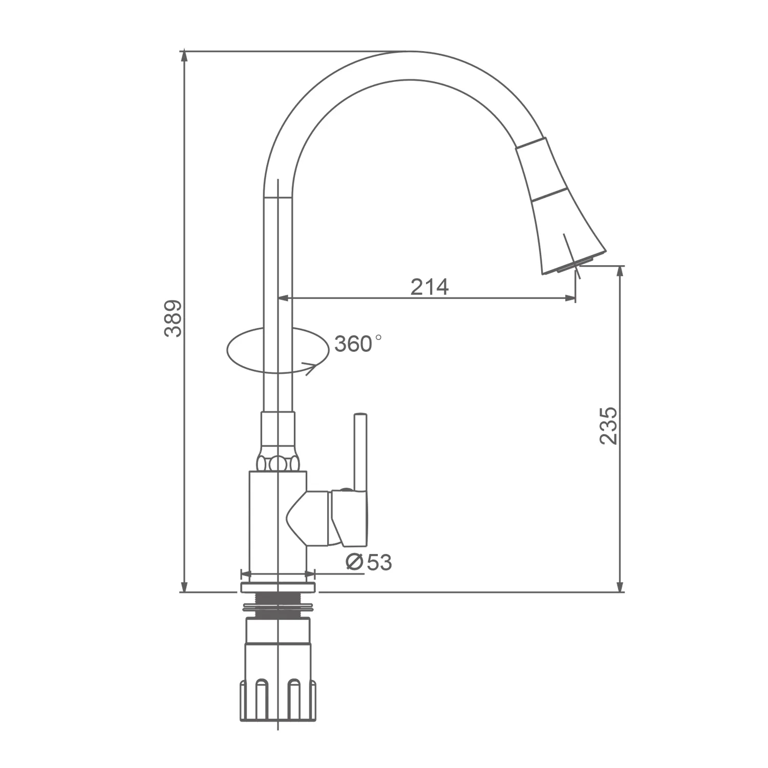 Смеситель Splenka S201.4306.06 для кухни 2-х режимный гибкий поворотный излив, черный