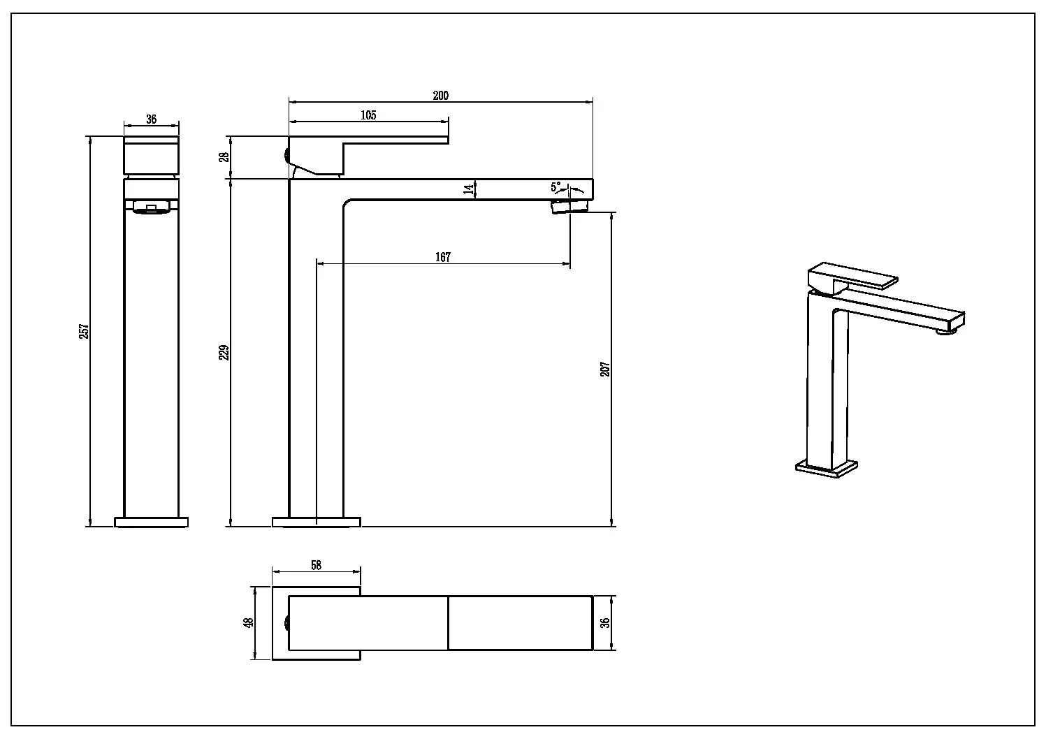 Смеситель для умывальника высокий Qubic Chrome