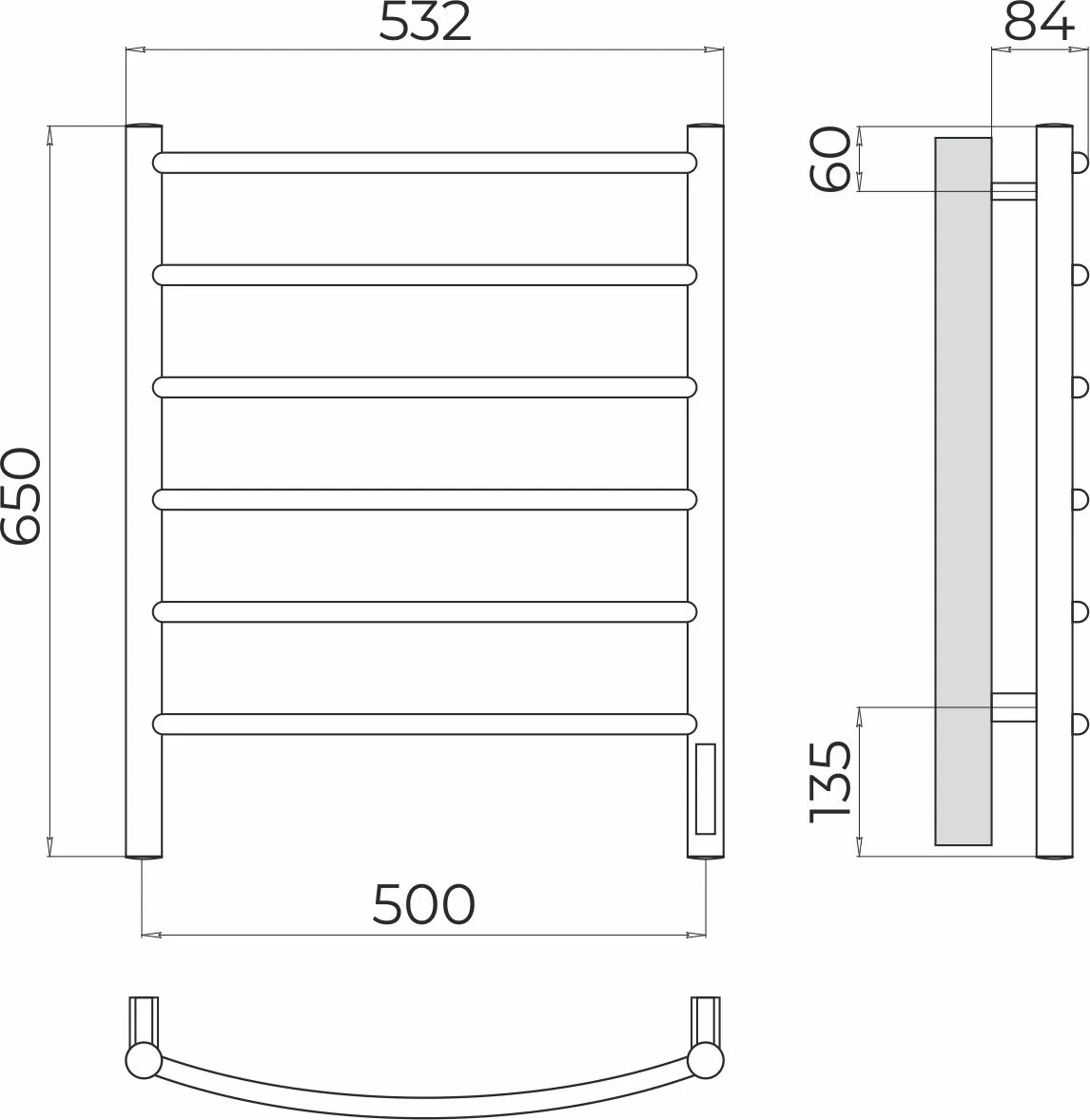 Полотенцесушитель TERMINUS Классик П6 500х650 Сатин