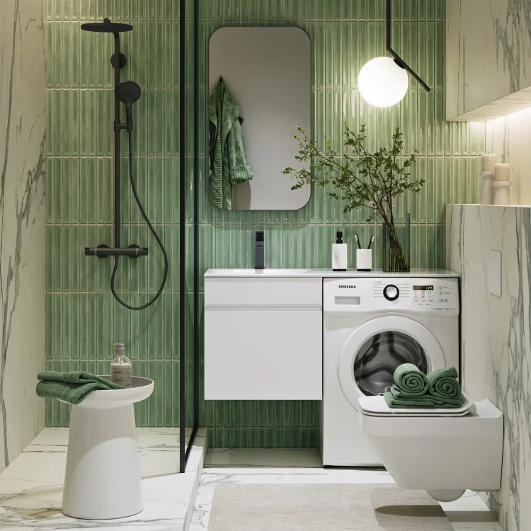 Подвесная тумба под стиральную машину с одним ящиком 115 см, цвет белый