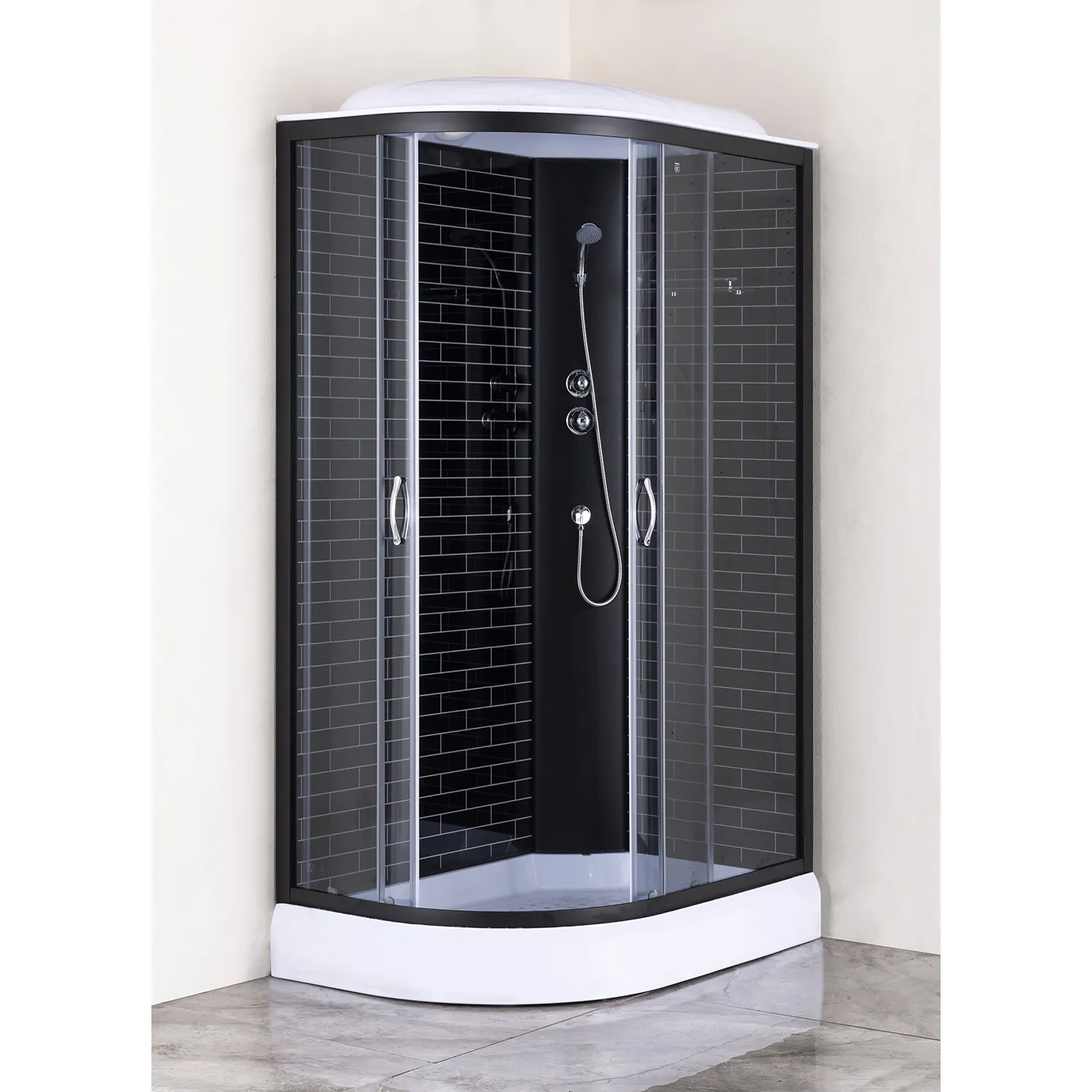 Душевая кабина Loranto 120х80х215 правосторонняя, поддон 13см, черный кирпичный узор, прозрачное стекло 4мм, профиль черный (CS6612013RGB120)