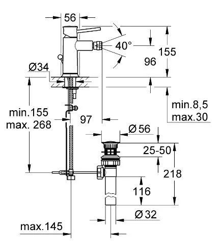 Смеситель для биде с донным клапаном BauClassic, хром 32864000