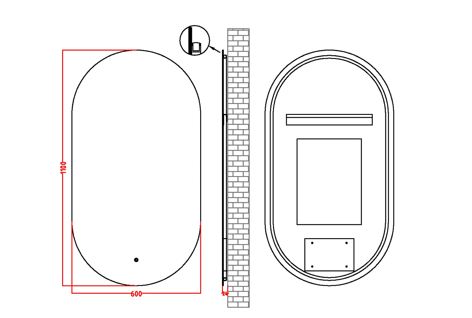 Зеркало овальное, мет. рама, тыльная подсветка, сенсор, антизапотевание, 60*110, GOLD 