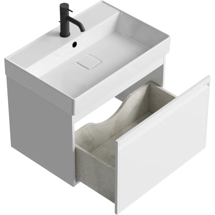 Подвесная тумба 66 см с одним ящиком в белом цвете,