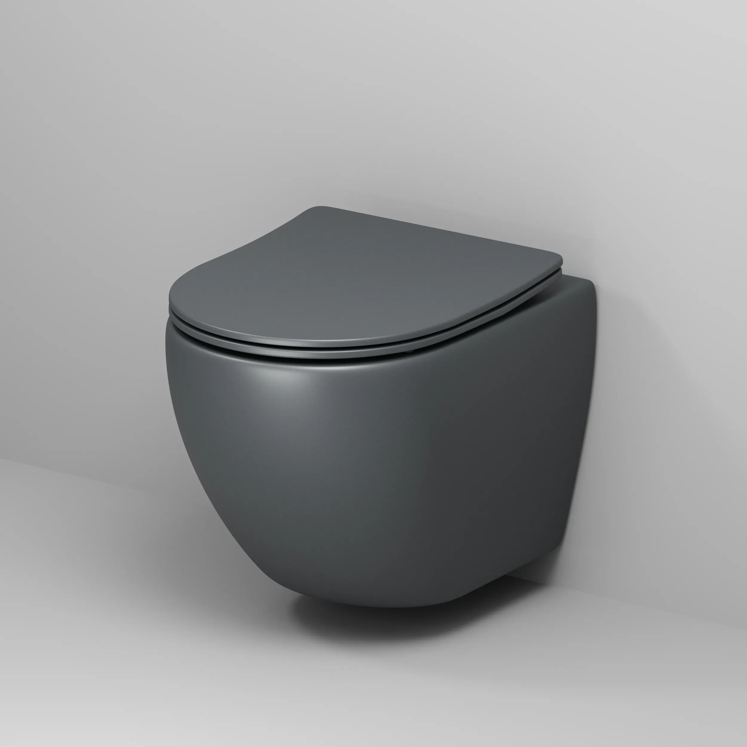 Унитаз подвесной Grossman (485х360х320) безободковый,смыв торнадо,серый матовый с тонкой крышкой,микролифт, GR-4455GMSQ