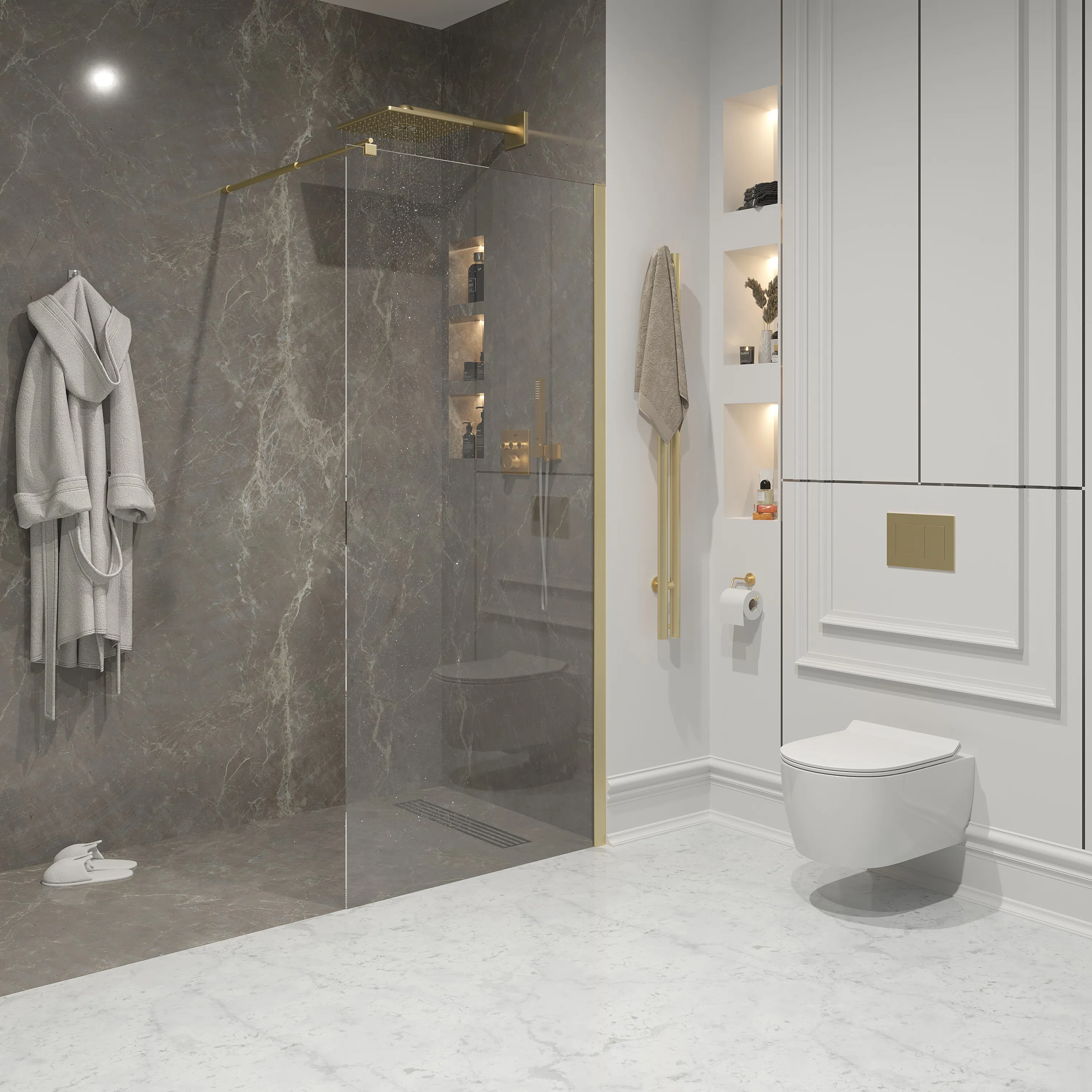 Душевая перегородка Niagara Nova (90х195) золото,стекло прозрачное,1 место NG-643-90GOLD 