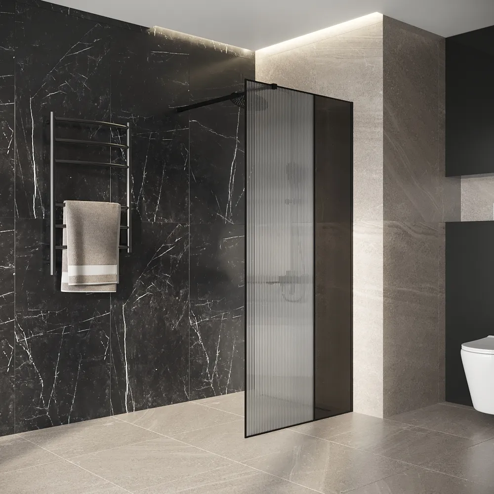 Душевая перегородка Niagara Nova (100х200) черный матовый,стекло рифленое/тонированное,1 место NG-481-10FBLACK 