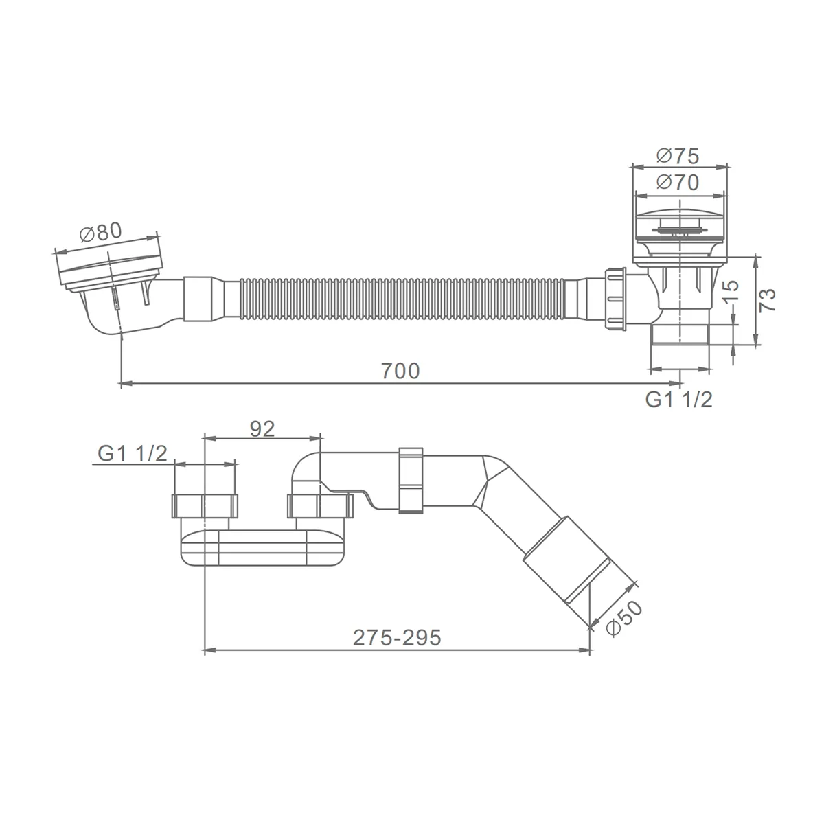 Слив-перелив для ванны Raglo автоматический (клик-клак), латунь/пластик, графит R600.31.09