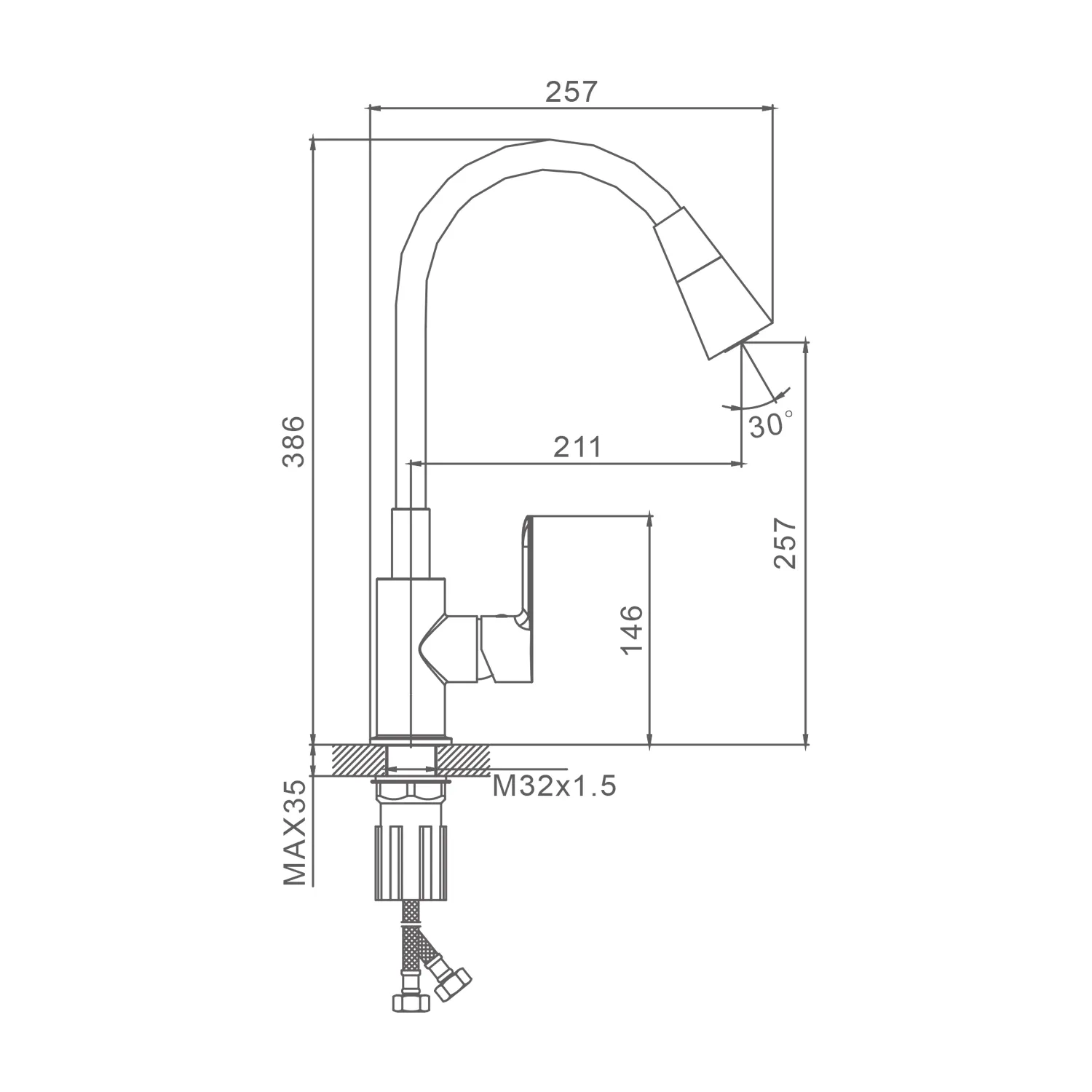 Смеситель Splenka S06.43.06 для кухни высокий гибкий поворотный излив, черный