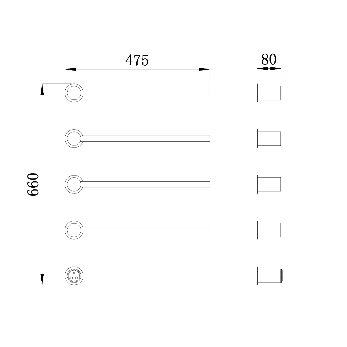 Встраиваемый полотенцесушитель электрический круглый сатин золотой