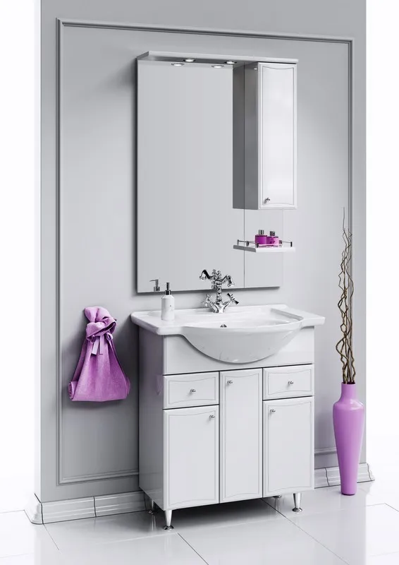 Зеркало с полочкой, шкафчиком, а также светодиодной подсветкой,включателем и розеткой