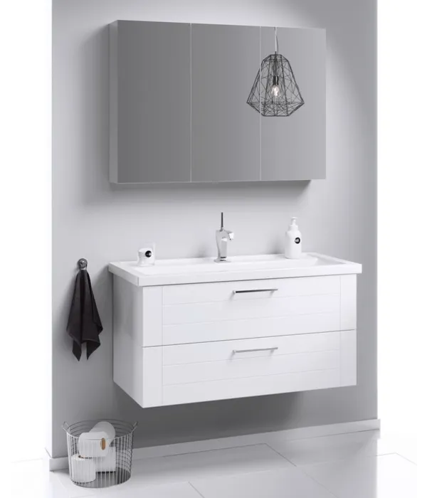 Подвесная тумба в белом глянцевом цвете с двумя ящиками