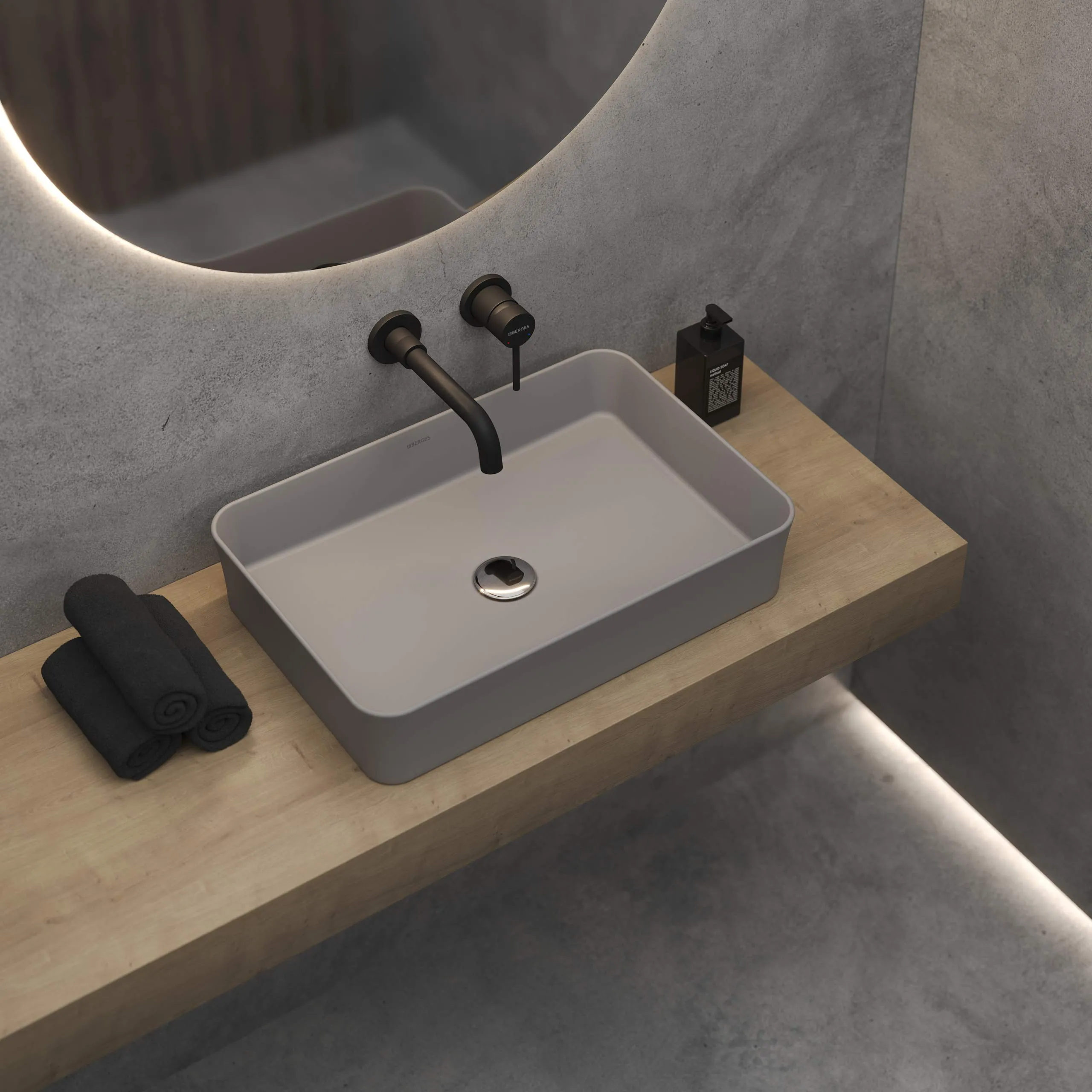 Накладная раковина из санфарфора Berges Ego SL матовый серый, размером 55х38х11,5 см. Прямоугольной  Накладная раковина из санфарфора Berges Ego SL матовый серый, размером 55х38х11,5 см. Прямоугольной  в магазинах СантехГид