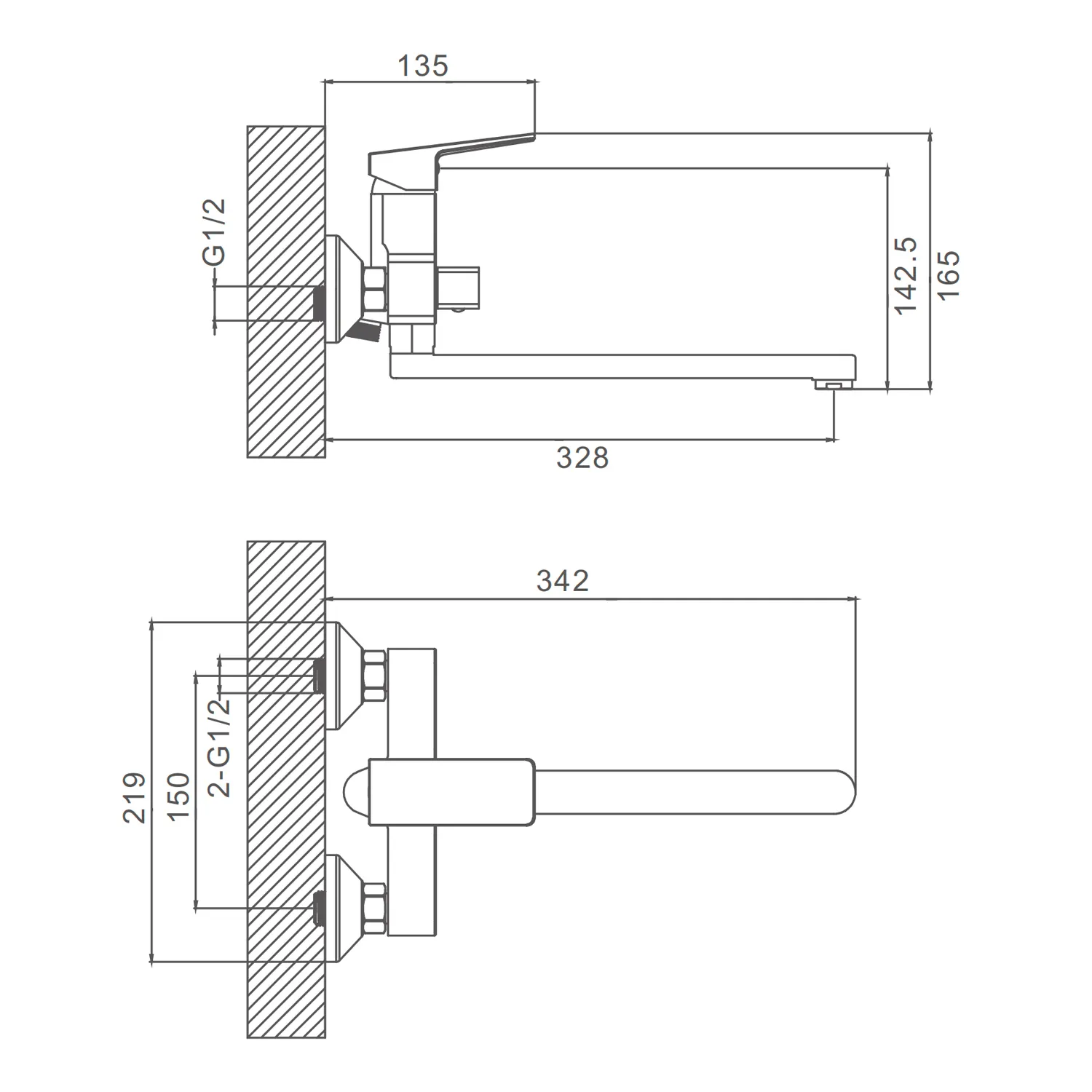 Смеситель Prohanss для ванны и душа универсальный поворотный излив 30 см, Оружейная сталь P60.22.09