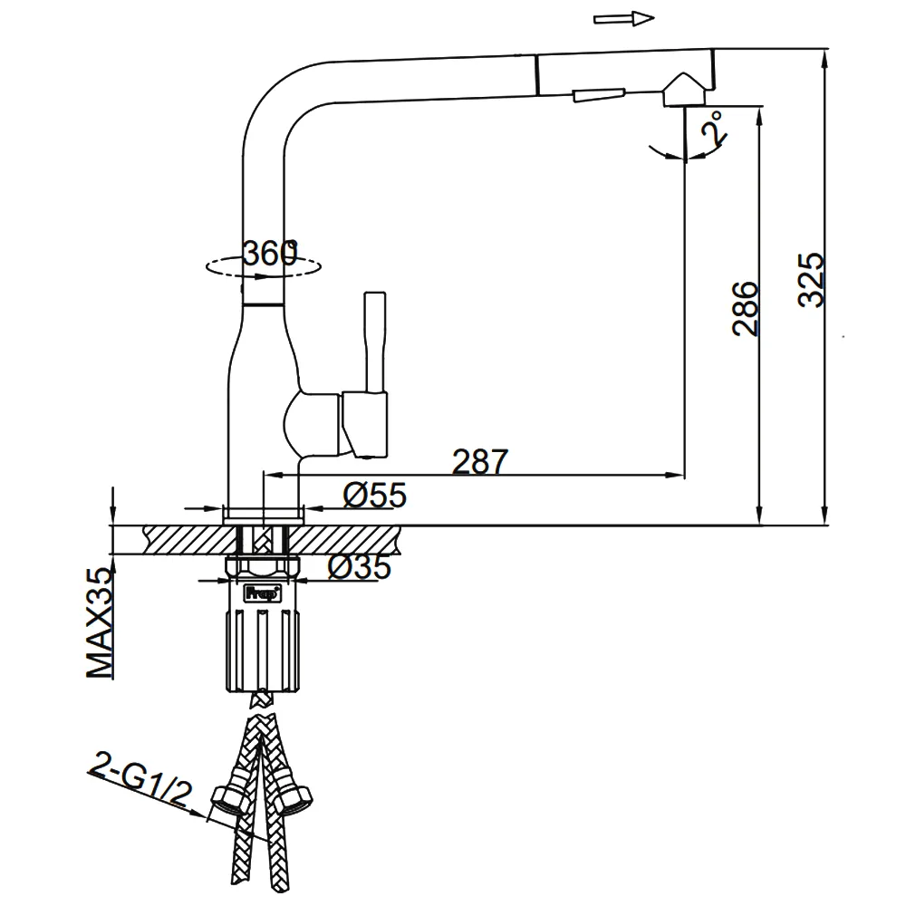 Смеситель для кухни с выдвижным изливом сатин золото FRAP F6096-3