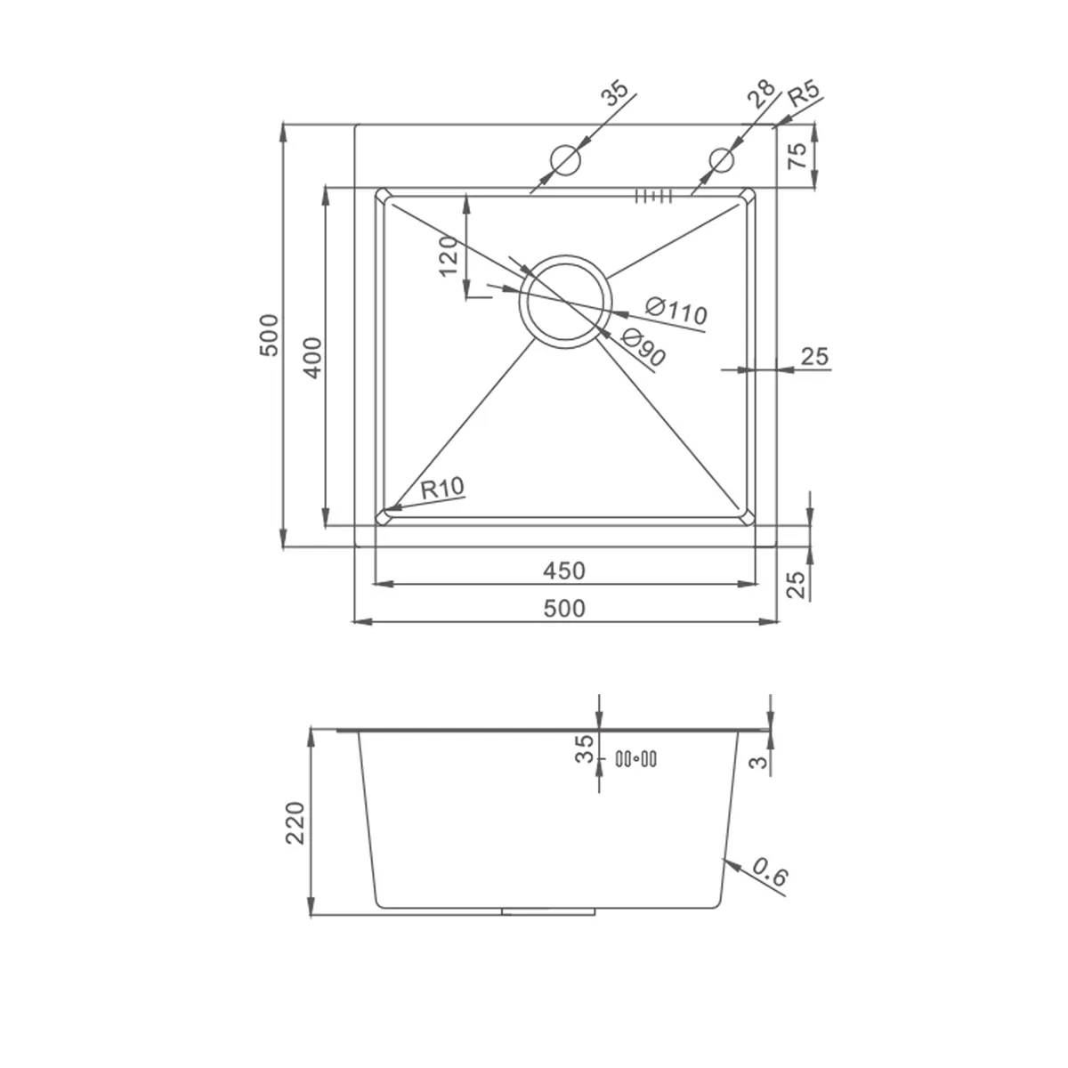 Кухонная мойка Splenka S701.5050.03 из нержавеющей стали в базу от 50см, сатин золотой