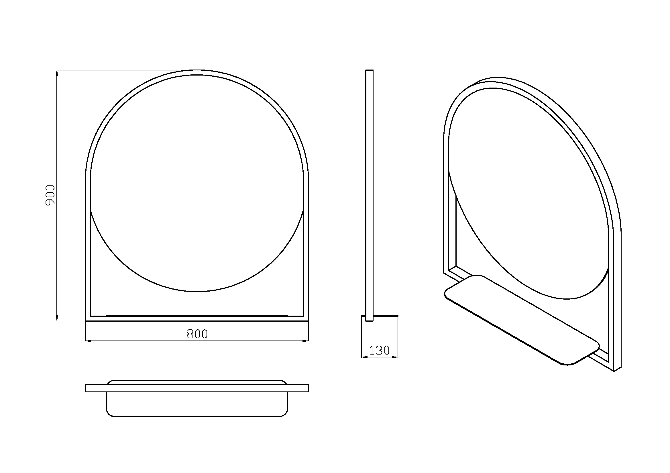 Зеркало Vallessi круглое с полочкой антрацит 80*90 