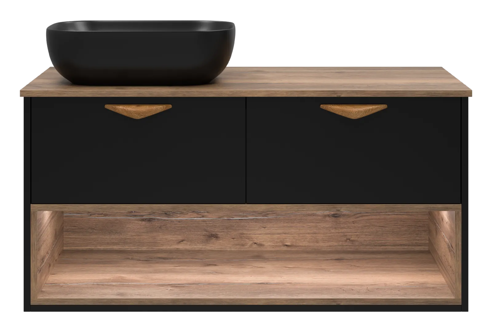 BERGEN -105 Тумба подвесная 2 ящ. (ДСП (Дуб Гал/черн мат.эмаль) + раковина