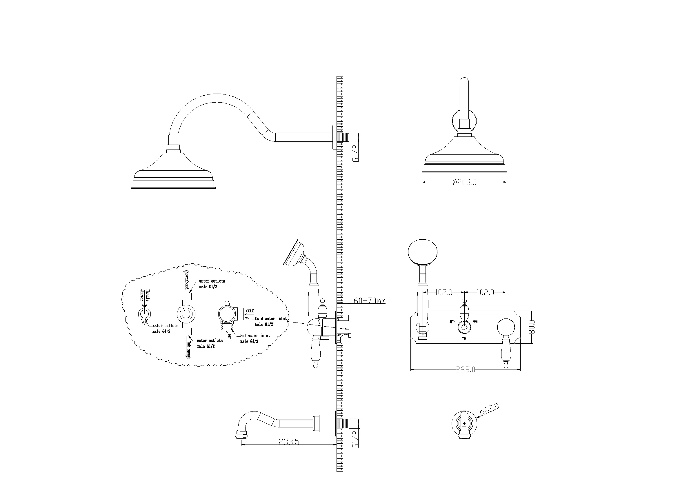 Смеситель для ванны, встроенный Tradizionale NERO