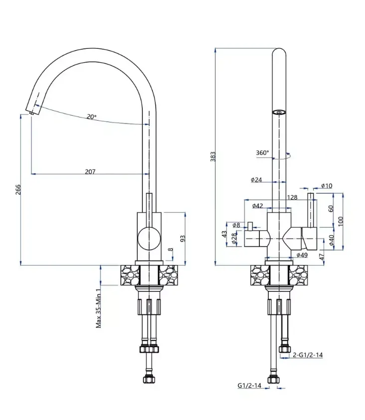 Cмеситель для кухни с подключением фильтра питьевой воды нержавейка серый FRAP F43899-42