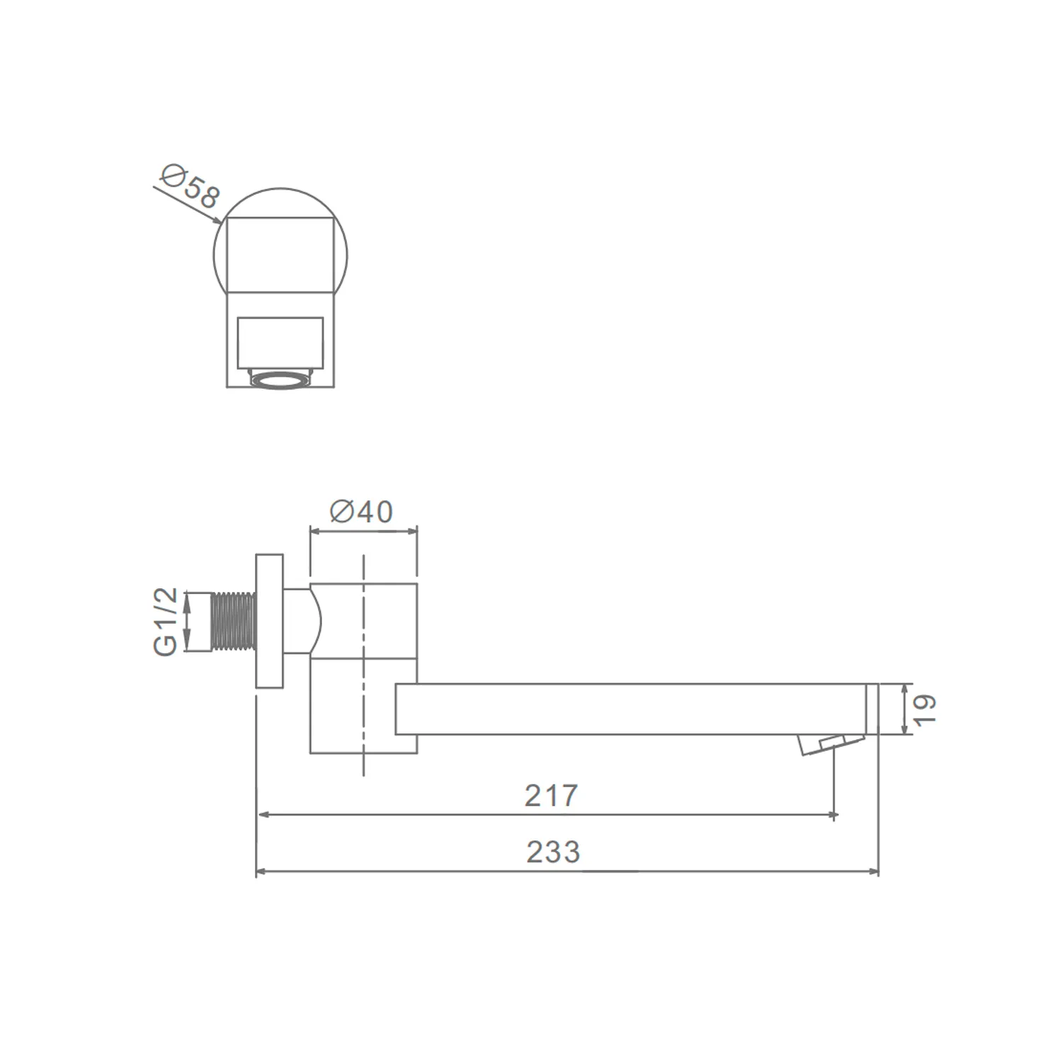 Встраиваемый наполнитель Raglo R473.72.09 для ванны и душа излив поворотный 23см латунь, графит