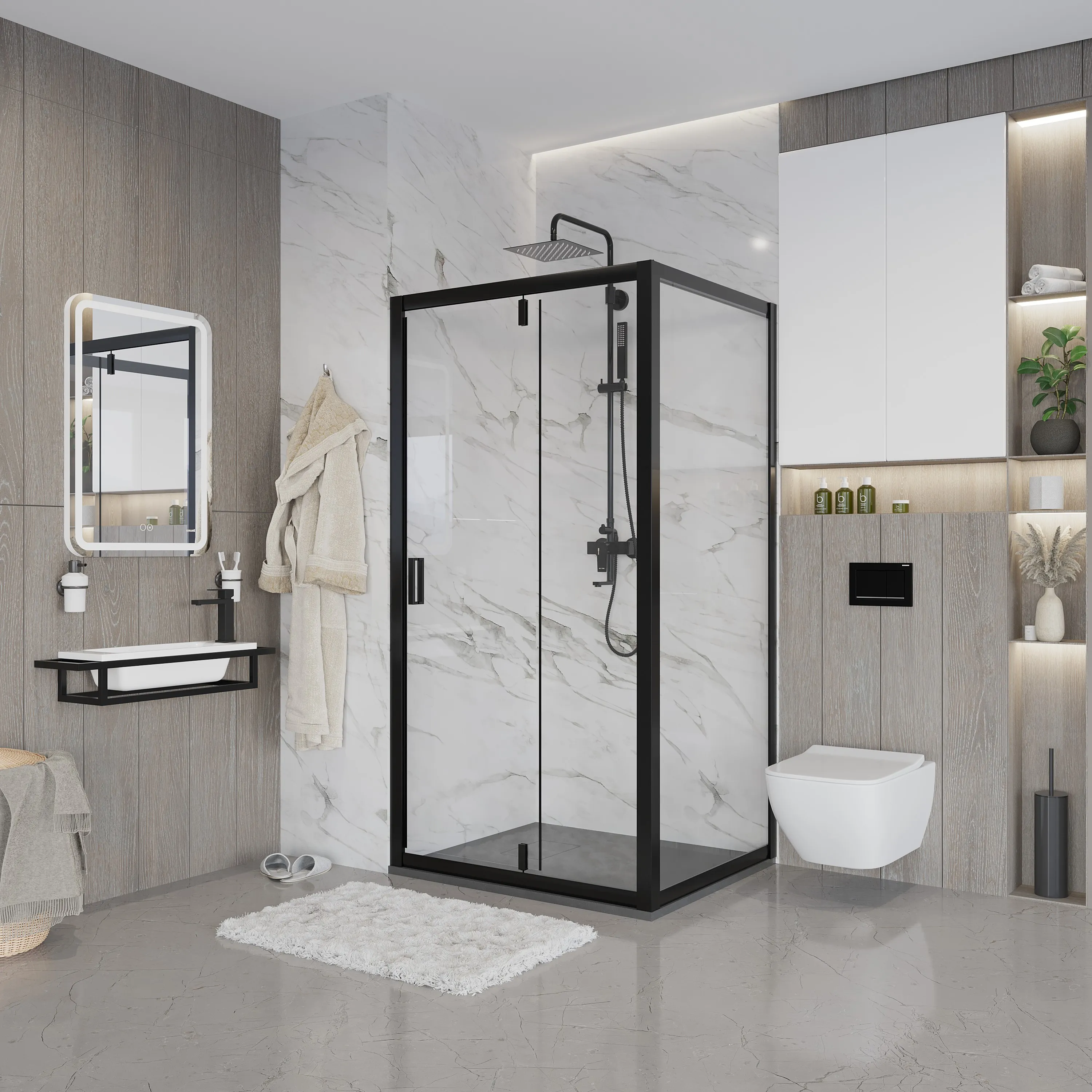 Боковая стенка Niagara Nova (100х195) черный,стекло прозрачное,1 место NG-A100B 