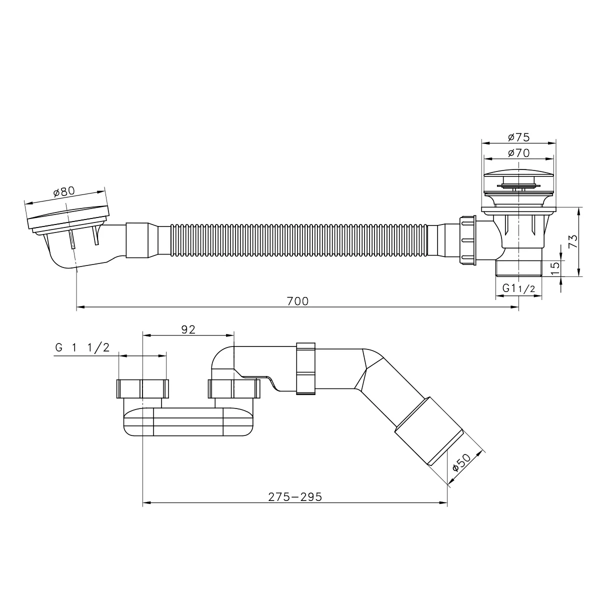 Слив-перелив для ванны Raglo автоматический (клик-клак), латунь/пластик, хром R600.31