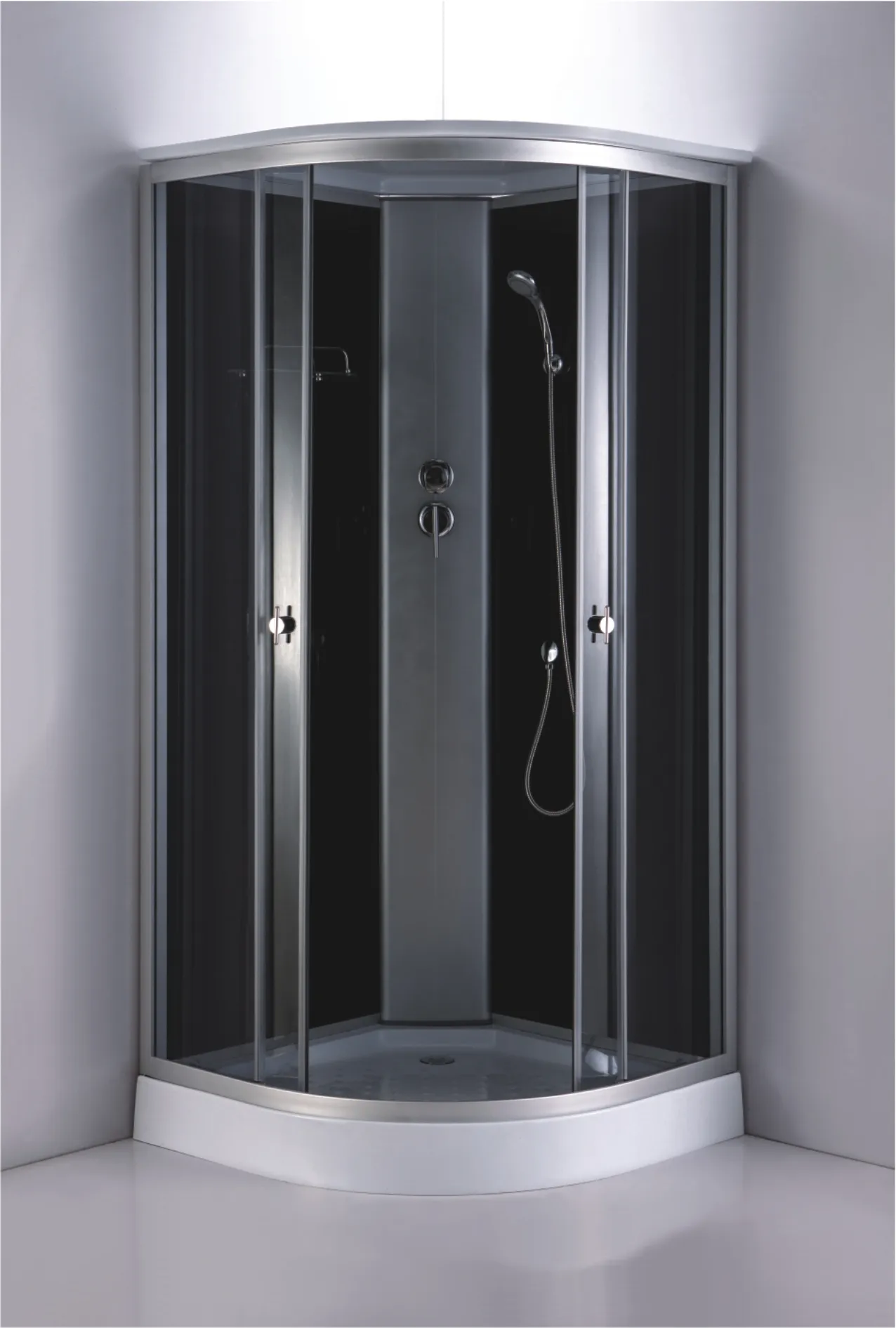 Душевая кабина Loranto 880х880х2150 черное заднее стекло, поддон 14 см, тонированное стекло 4 мм, профиль хром матовый (CS-881EA13TM/B-90)