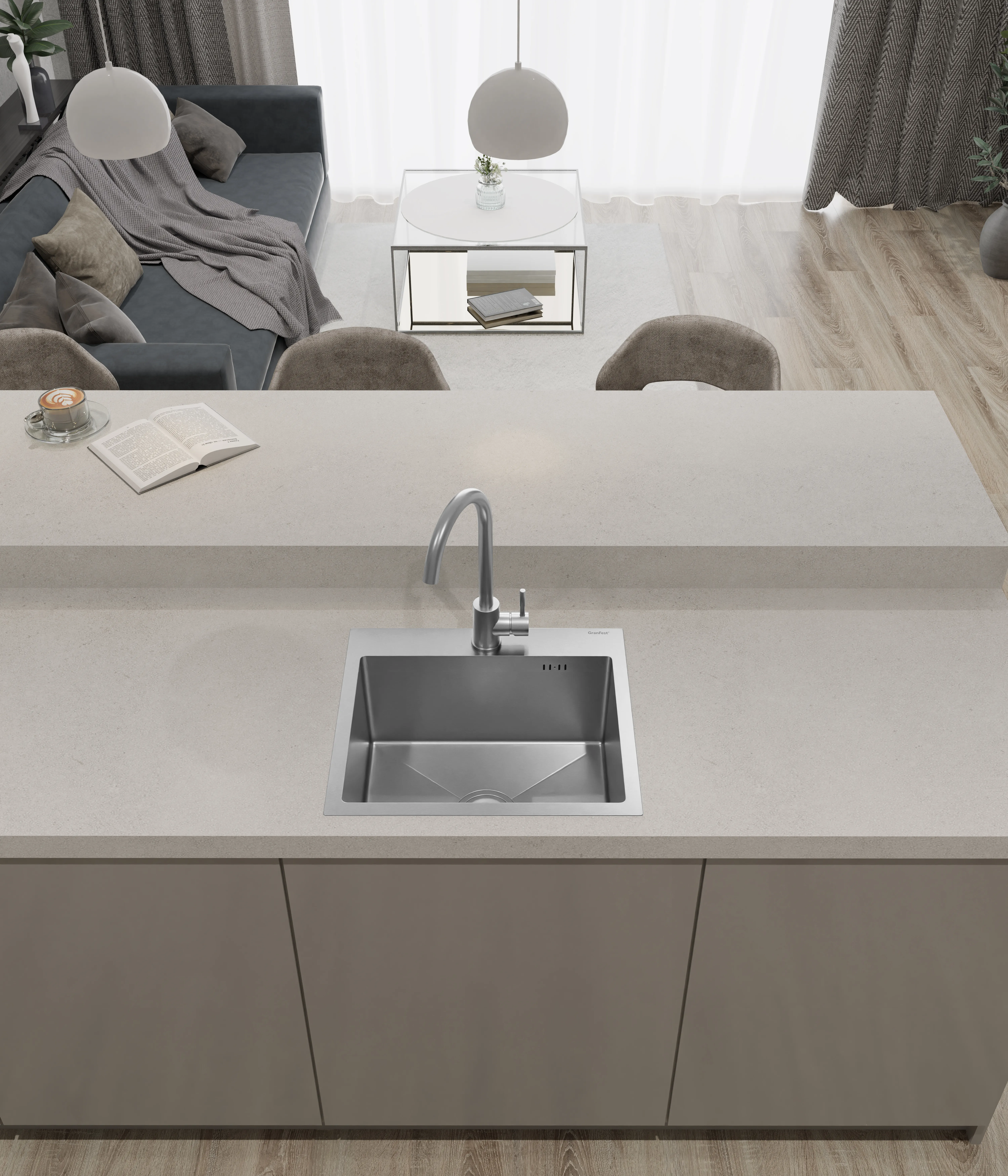 GranFest METAL (5045) Мойка PVD ГРАФИТ.1 чаша 500*450*215 мм