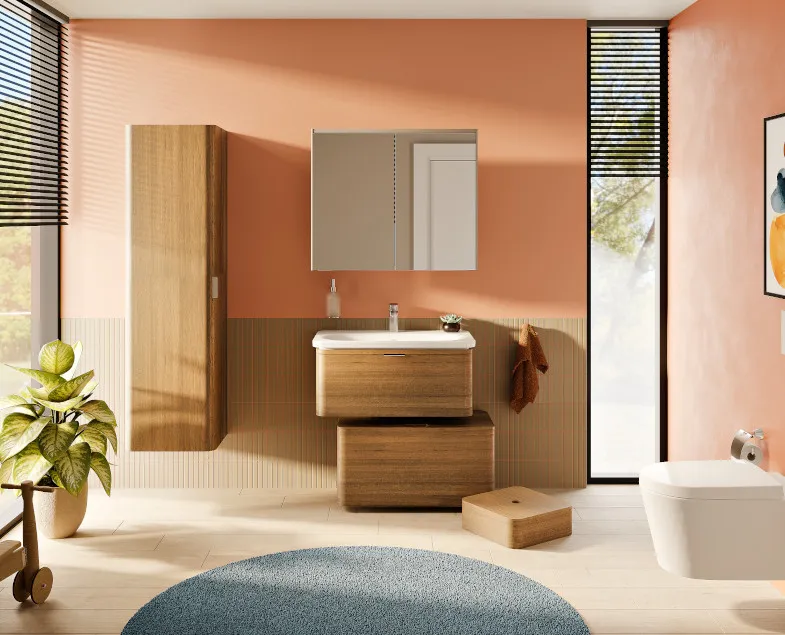 66911 Зеркало-шкаф 80 см с подсветкой и розеткой антрацит VITRA