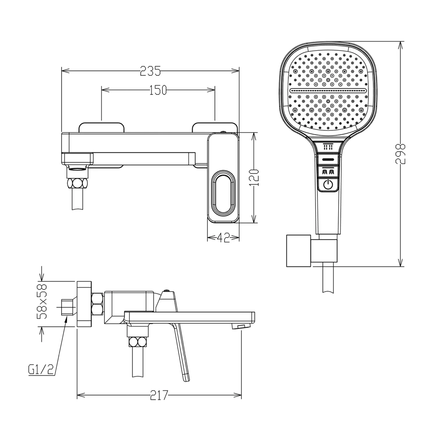 Смеситель Raglo для ванны и душа настенный излив поворотный 15 см, сатин золотой R51.30.03