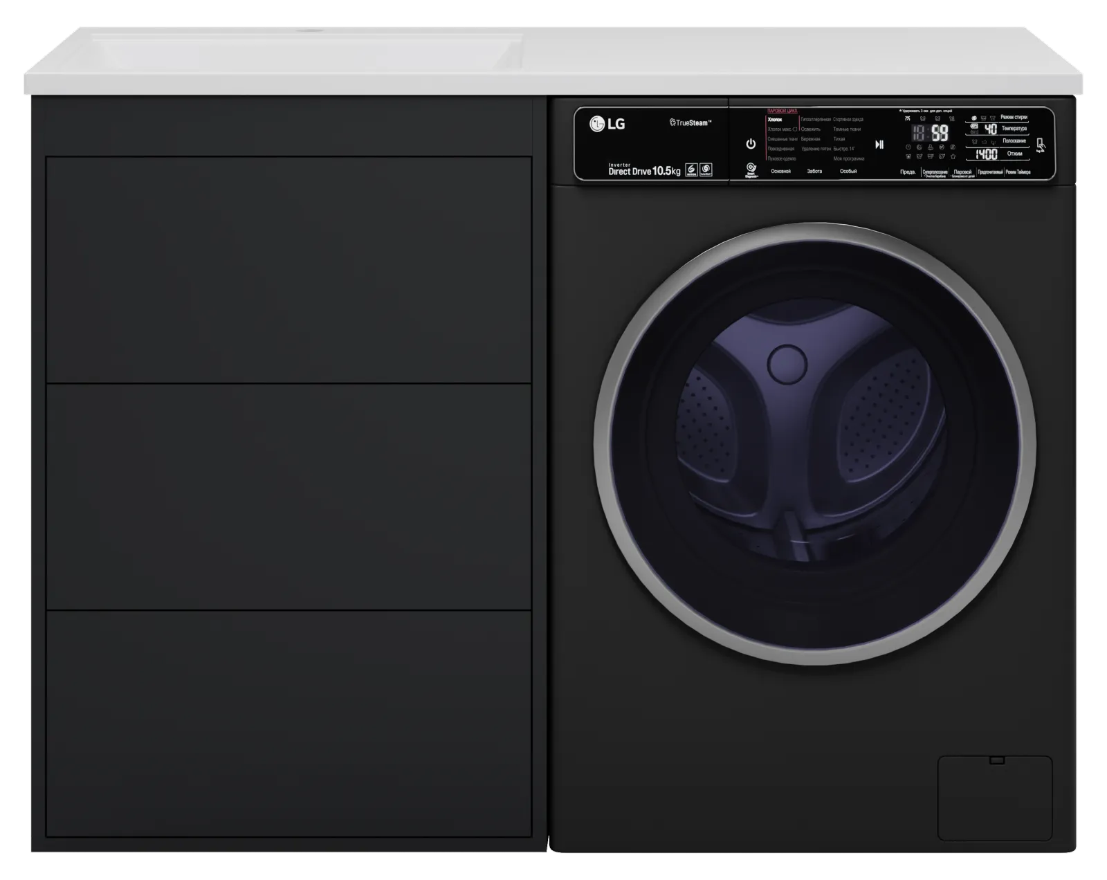 Тумба Brevita Grafit 60 под стиральную машину (графит) с раковиной Эстет Даллас 120 левая