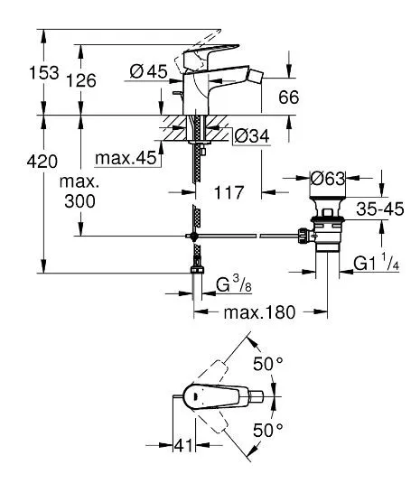 Смеситель для биде с донным клапаном BauEdge New, хром 23331001