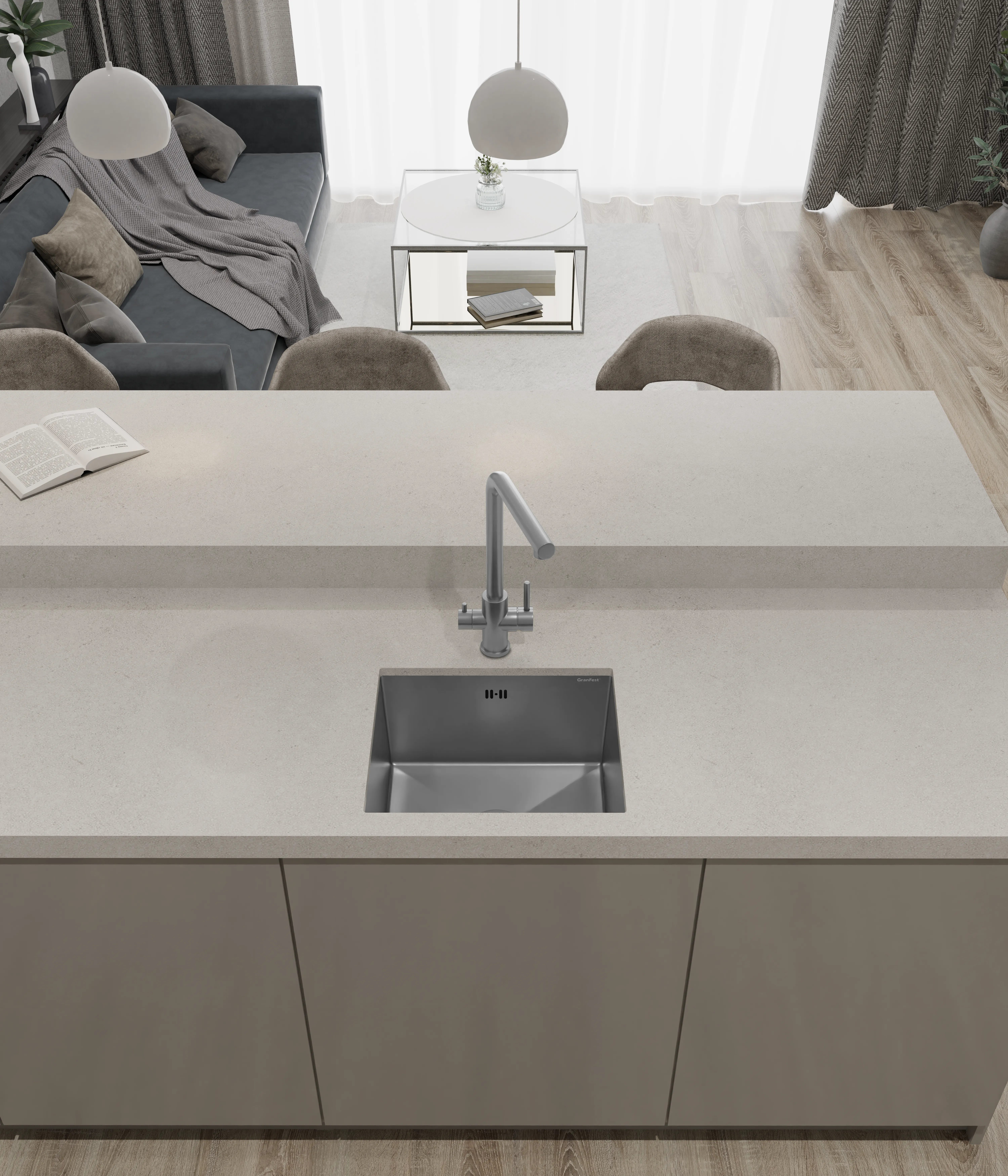 GranFest METAL (4538) Мойка нерж.1 чаша 450*380*215 мм, графит