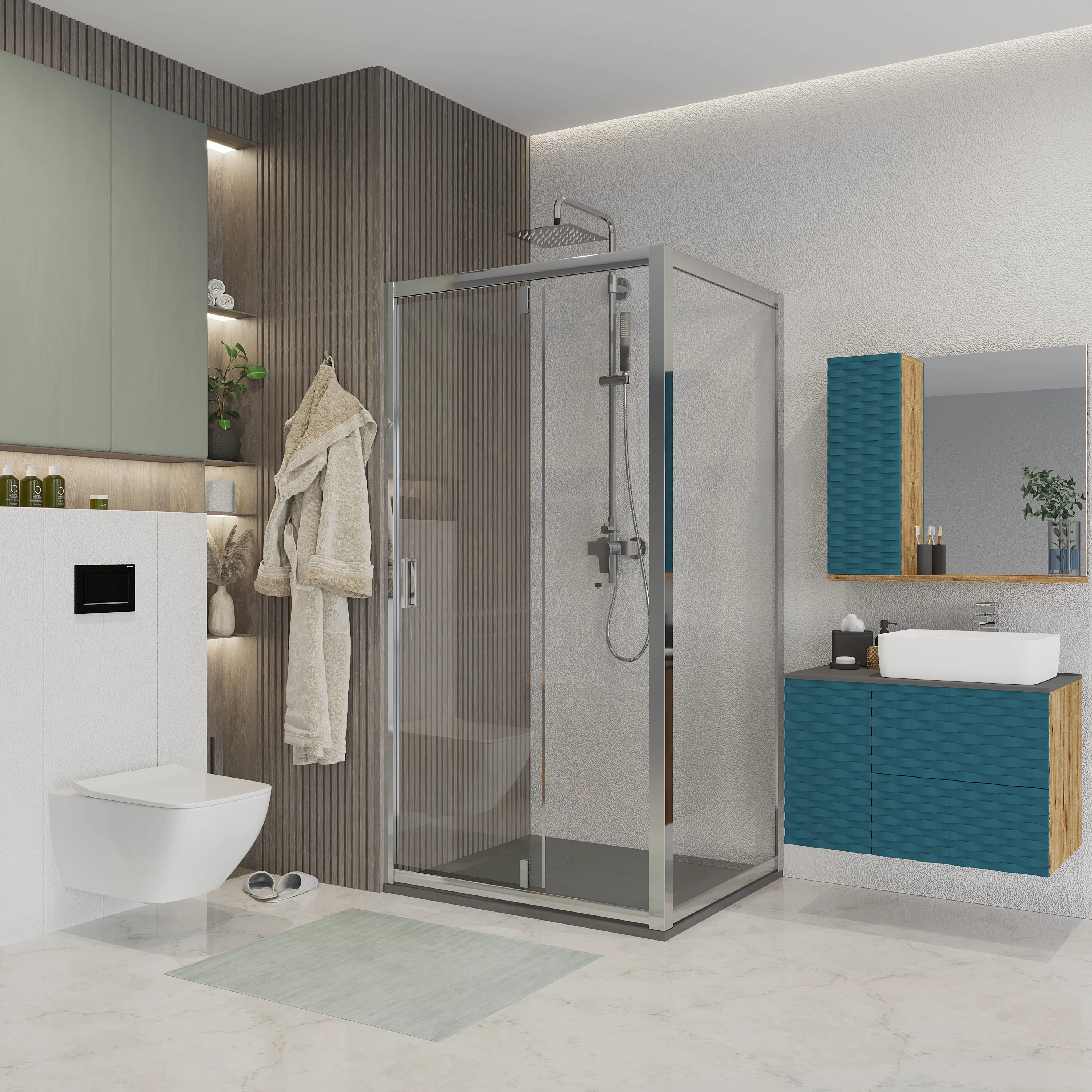 Дверь в нишу Niagara Nova (100х195) хром,дверь распашная,стекло прозрачное,1 место NG-63-10A 