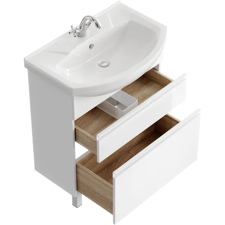 Напольная тумба 76 см с двумя ящиками в белом цвете,