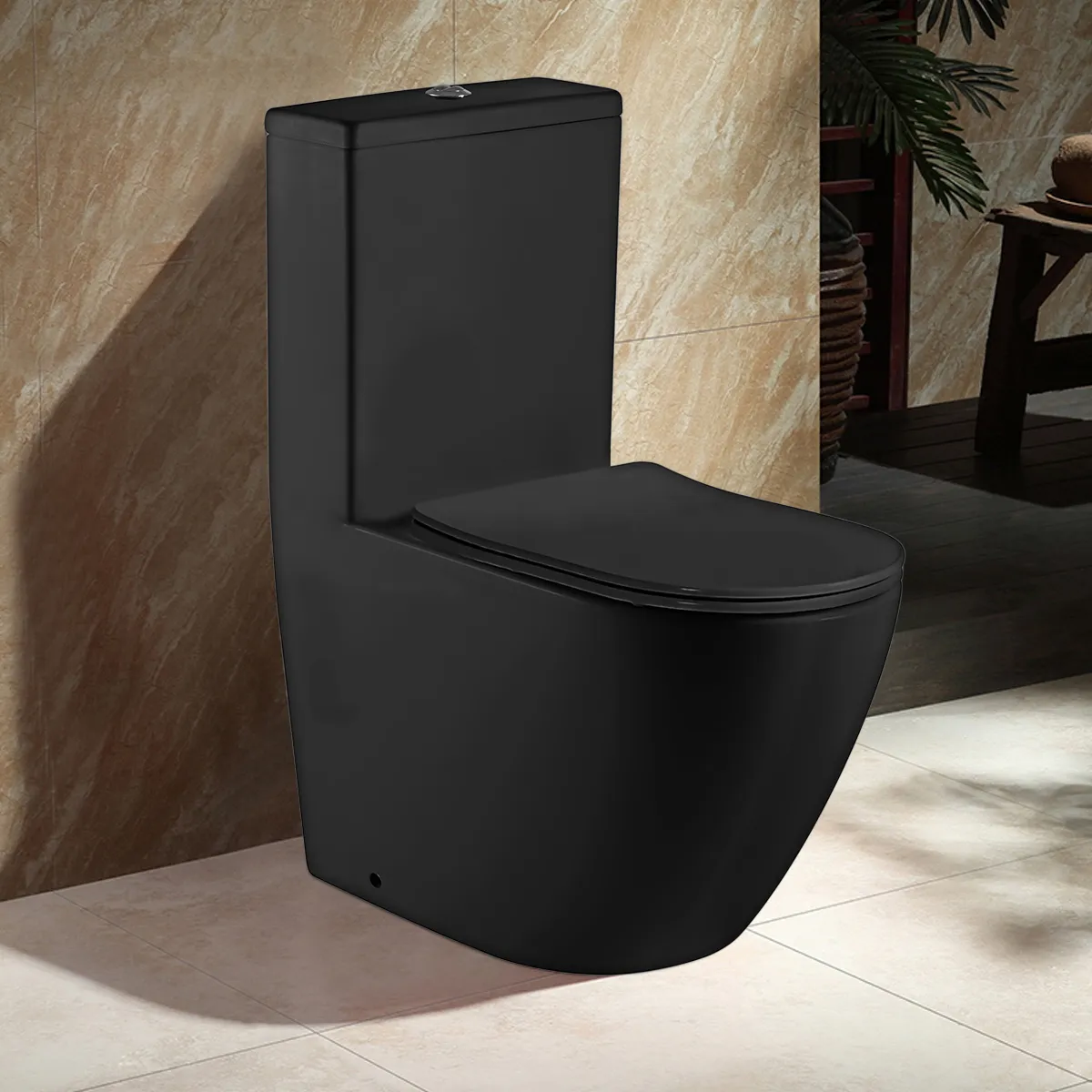 Унитаз-моноблок AZARIO MORANO 680x370х830 напольный, безободковый в комплекте с сиденьем микролифт, черный матовый (AZ-1001MB)