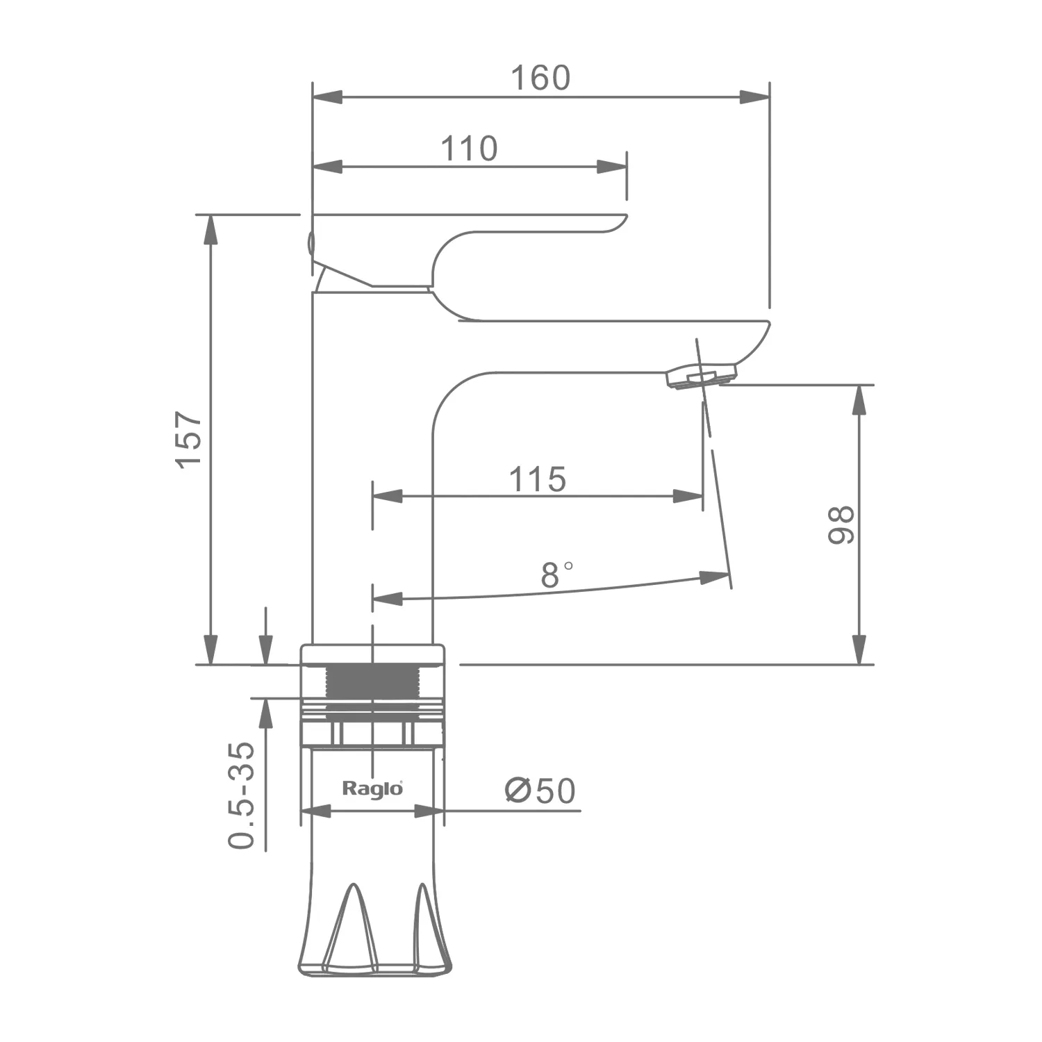 Смеситель Raglo для раковины монолитный, черный R03.10.06