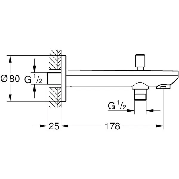 Излив для ванны с переключателем BauContemporary, вынос 170 мм, хром 13390000
