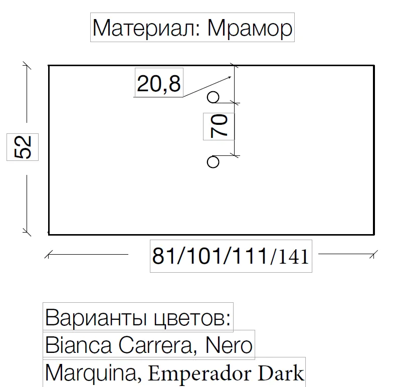Столешница мрамор 111см Nero Marquina для раковин хрусталь, LV-204