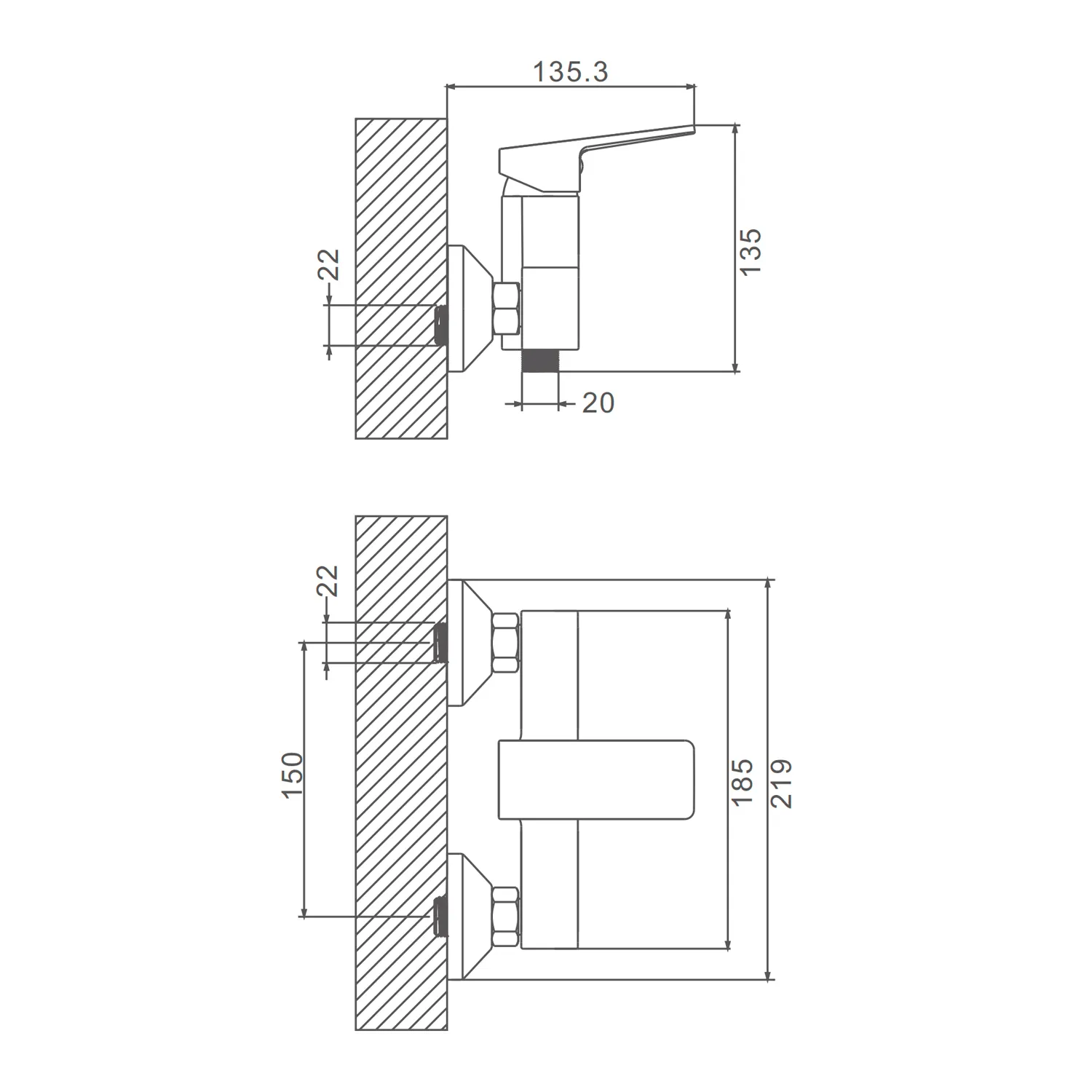 Смеситель Prohanss для душа без излива , хром P60.20