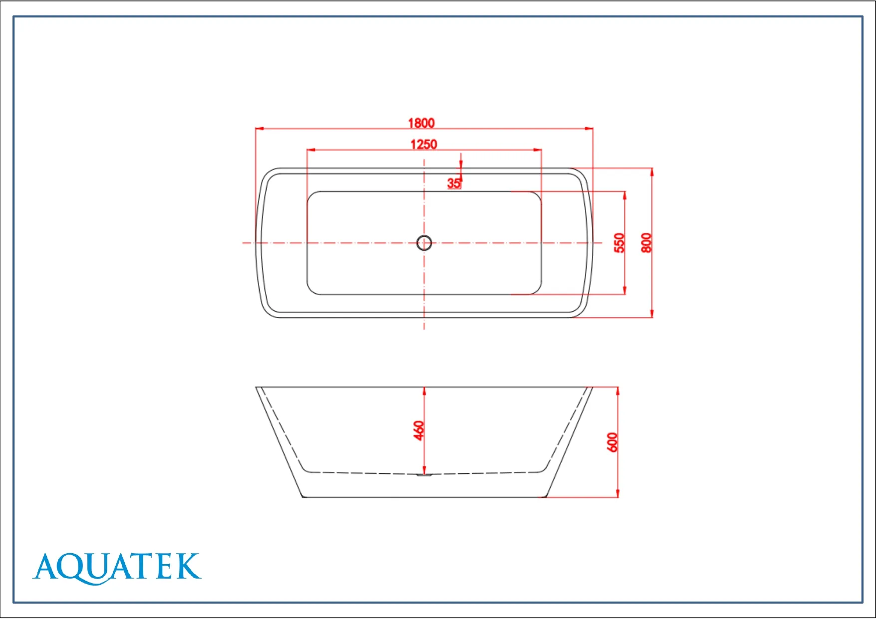 Ванна акриловая Aquatek Квадро отдельностоящая 180х80 см AQ-K27880