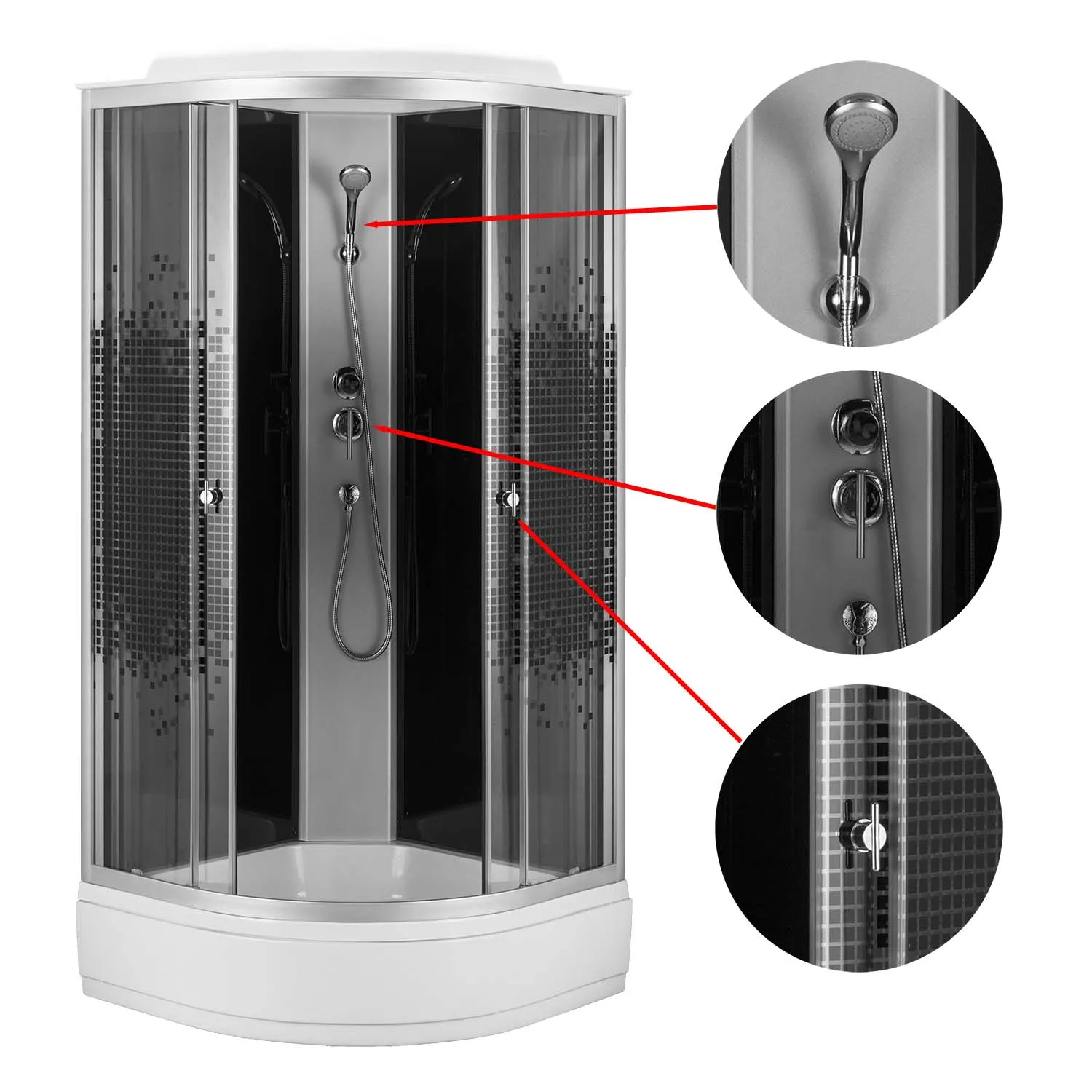 Душевая кабина Loranto 80x80x215 поддон 25 см, 4 мм прозрачное стекло с рисунком "мозайка" () CS-800-25ТМ/М