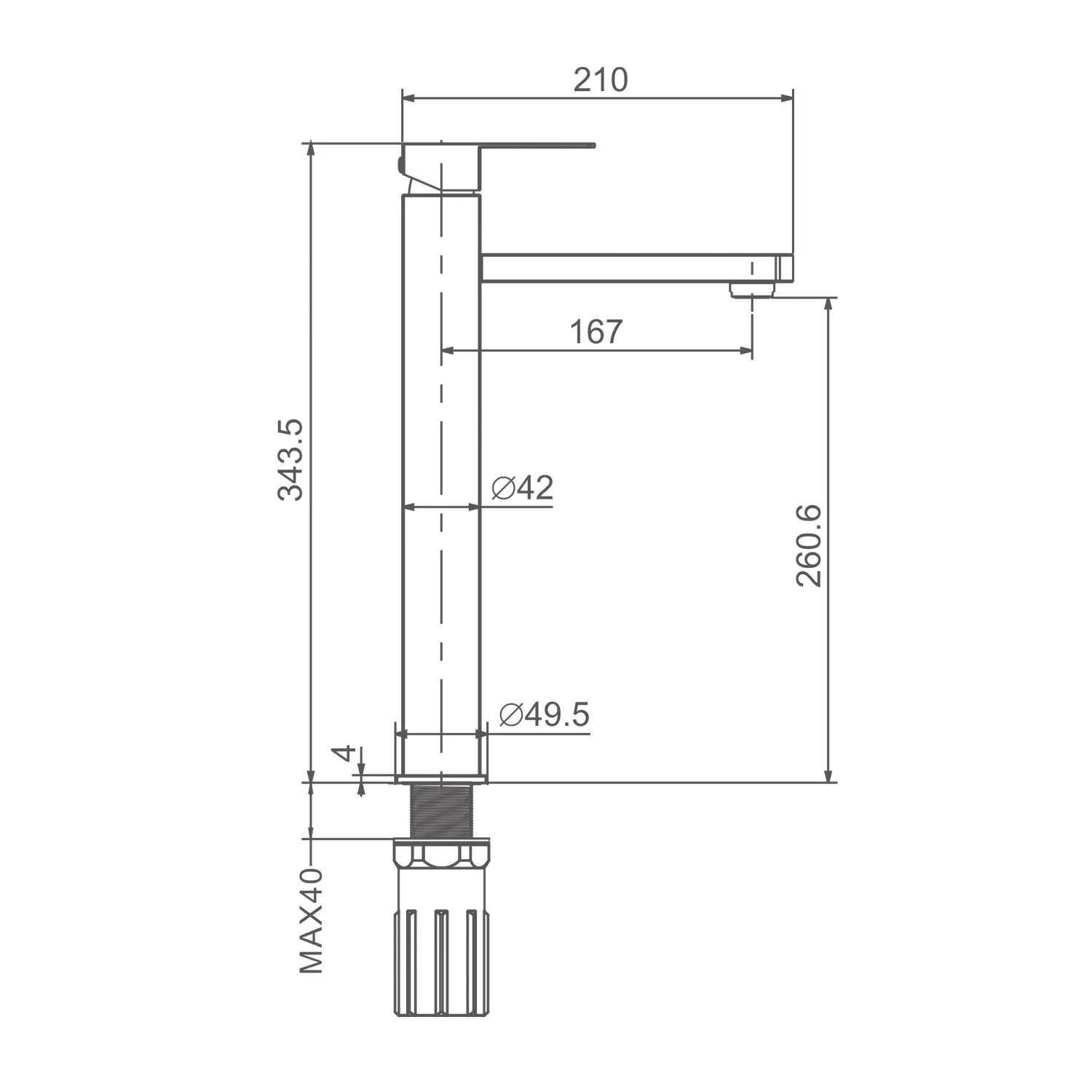 Смеситель Prohanss На раковину высокий монолитный, Оружейная сталь P30.15.09