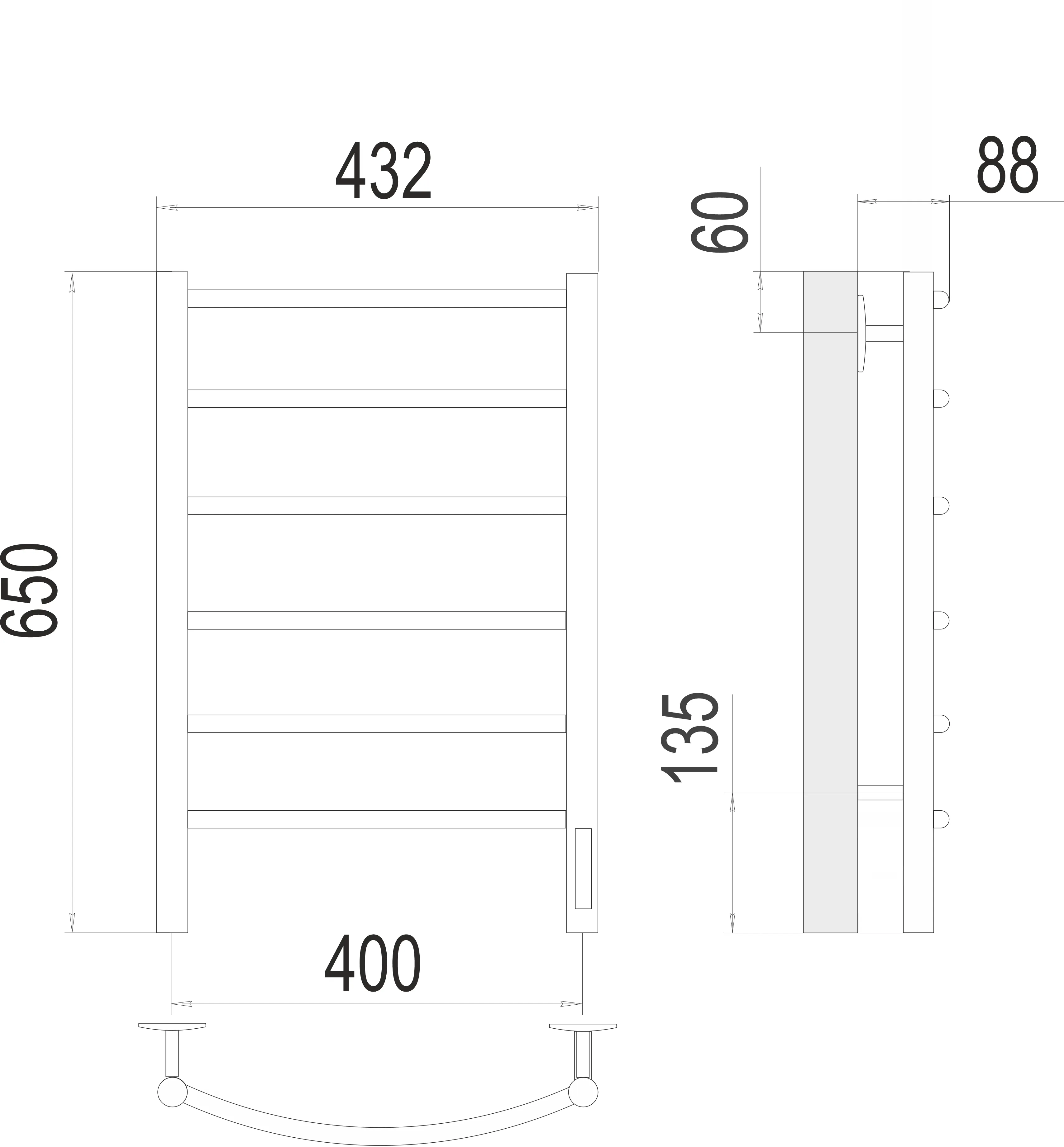 Полотенцесушитель TERMINUS Классик П6 400х650 Сатин