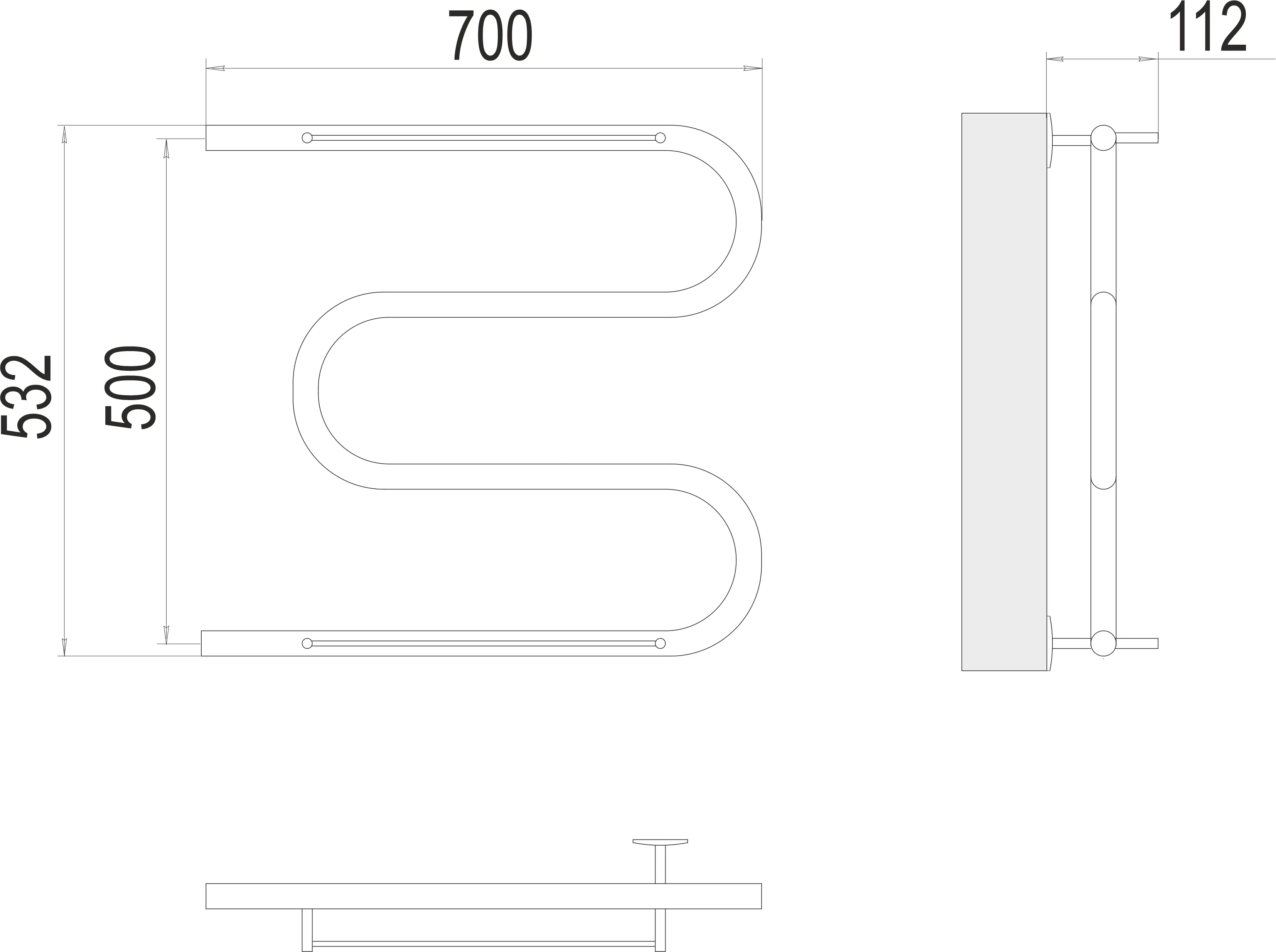 Полотенцесушитель TERMINUS М-обр с/п AISI 32х2 500х700